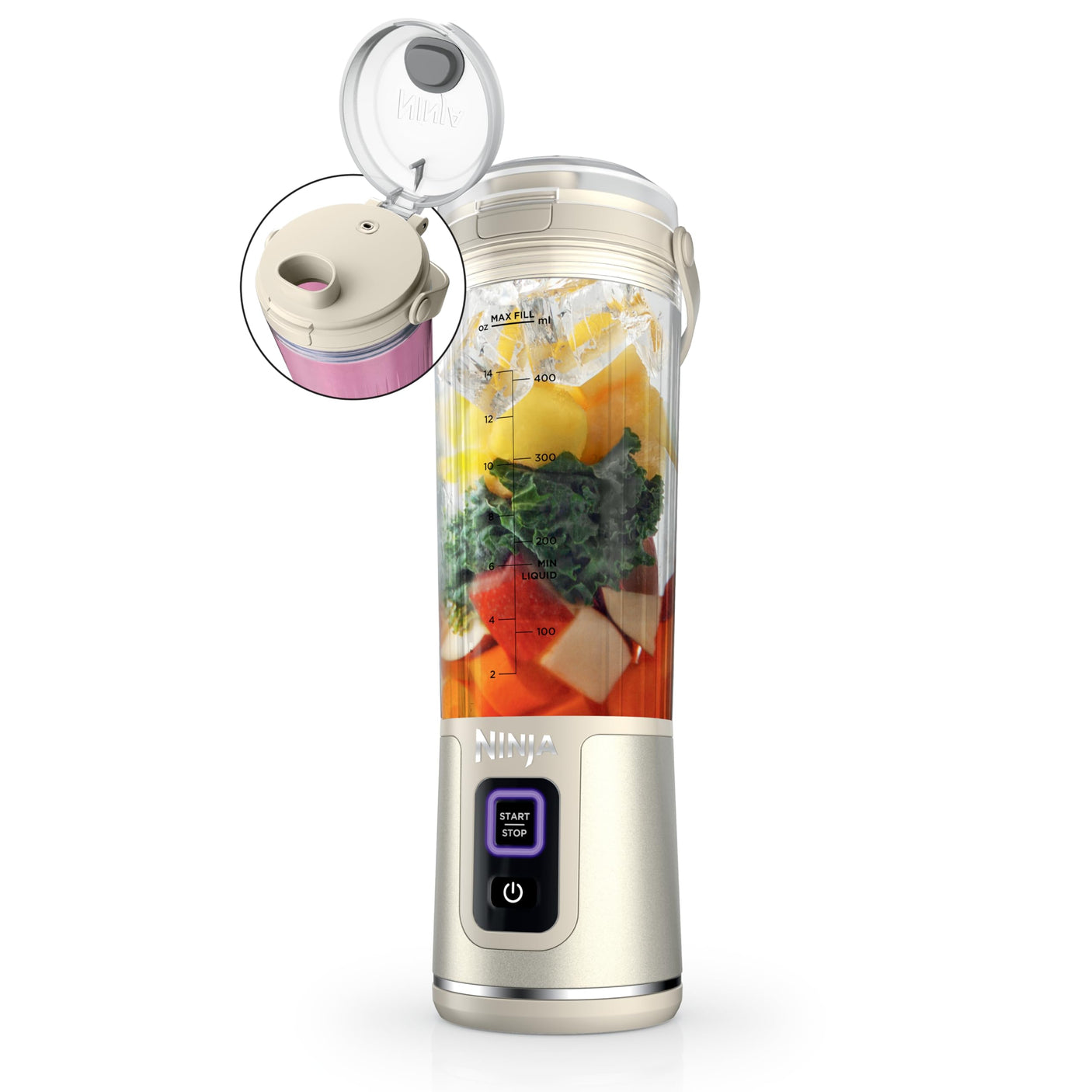 Ninja BC155PS Blast Two-Pack Portable Blender, Cordless, 18oz. Vessel, Personal Blender-for Shakes & Smoothies, BPA Free, Leakproof-Lid & Sip Spout, Rechargeable, Dishwasher Safe Parts, Peach & Stone