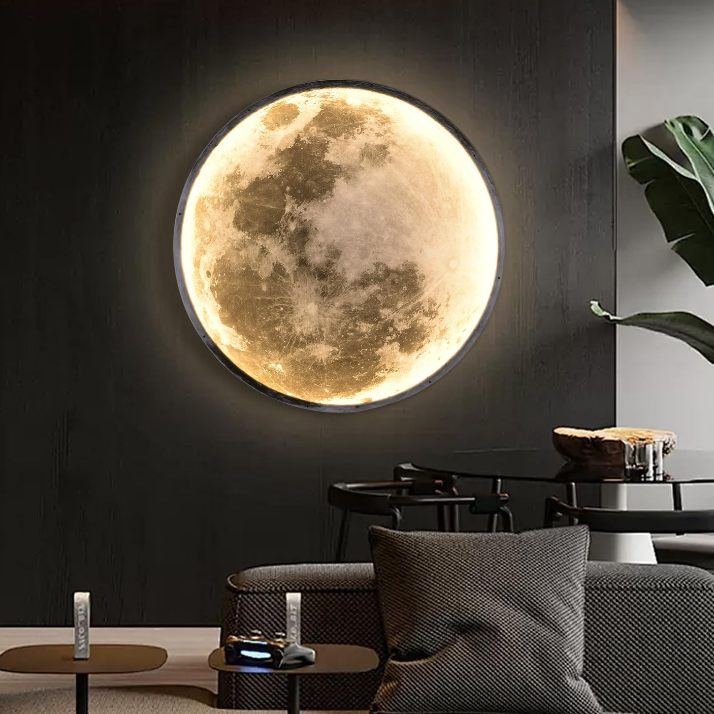 QIYIMEILUX Dimmable Moon Wall Sconce Plug in Modern LED Wall Light with Remote Control 19.7 inch 24W Black Wall Lamp Indoor Wall Mounted Lighting Ceiling Light for Living Room Bedroom(Moon)