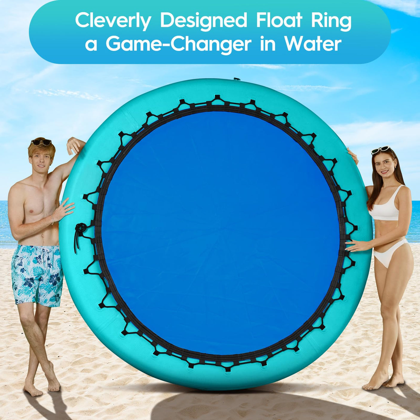 Round Floating Ring Inflatable Water Hammock Heavy Duty River Floats Lake Raft for Adults Tanning Pool Lounger Float Island Platform Pad Mat for Party