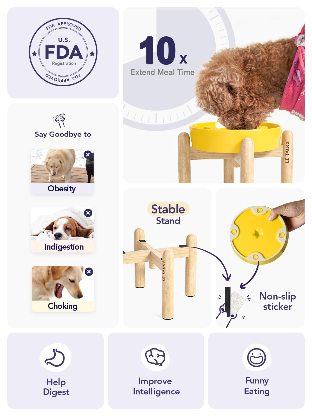 LE TAUCI Dog Bowls Slow Feeder Ceramic, 1.5 Cups Slow Feeding Dog Bowl Small Medium Breed, Puppy Slow Feeder Bowl for Fast Eater, Dog Dishes to Slow Down Eating, Puzzle Dog Food Bowl, Maze Purple