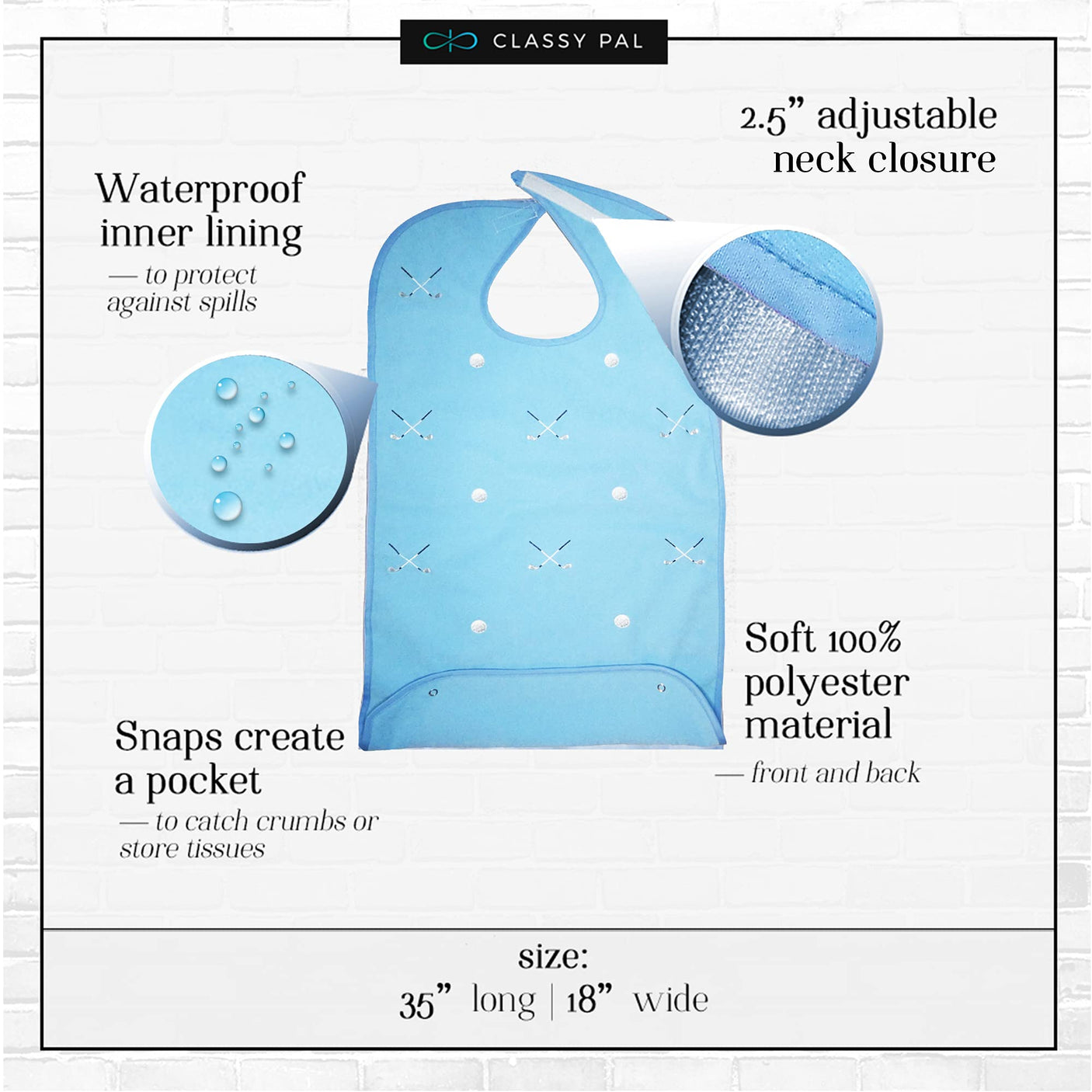 Adult Bibs for Men, Dress ‘n Dine™ Clothing Protectors for Eating, Senior Adult Bib Terry Cloth Crumb Catcher, Embroidered Design, Waterproof, Reusable, Washable (Blue Tie + Tuxedo)