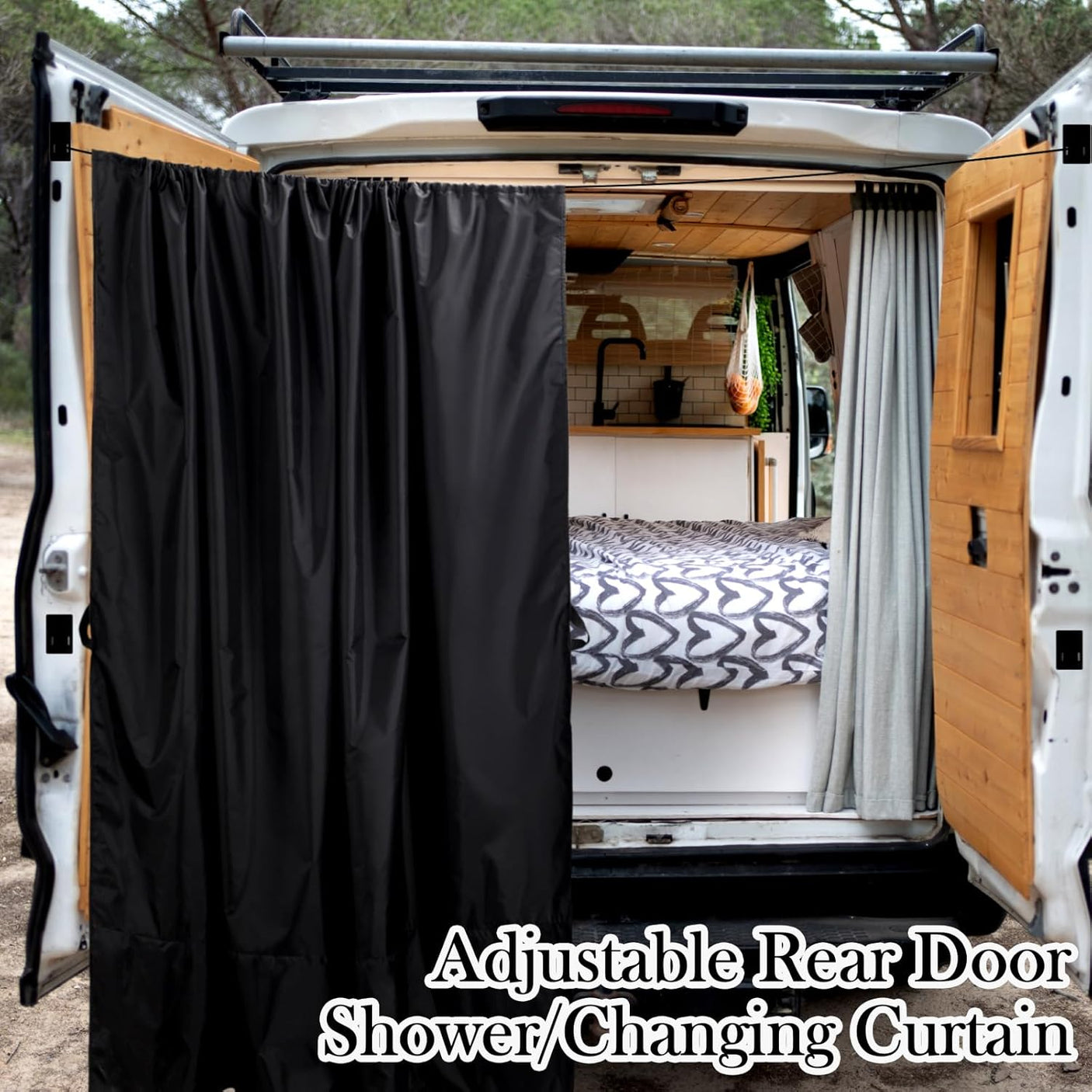 7x6 ft Black Large Car Curtains Camper Van Rear Door Shower Curtains with Magnetic Hooks Adjustable Outdoor Shower Double Layer Changing Car Cover Truck Travelling - Build Your Ideas