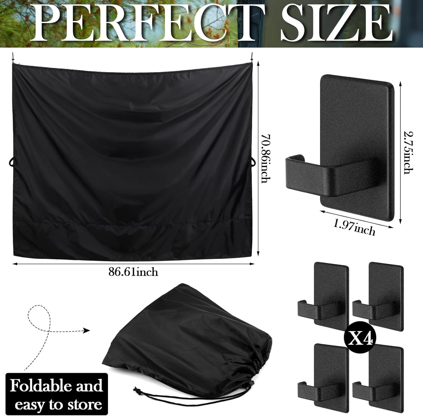 7x6 ft Black Large Car Curtains Camper Van Rear Door Shower Curtains with Magnetic Hooks Adjustable Outdoor Shower Double Layer Changing Car Cover Truck Travelling - Build Your Ideas
