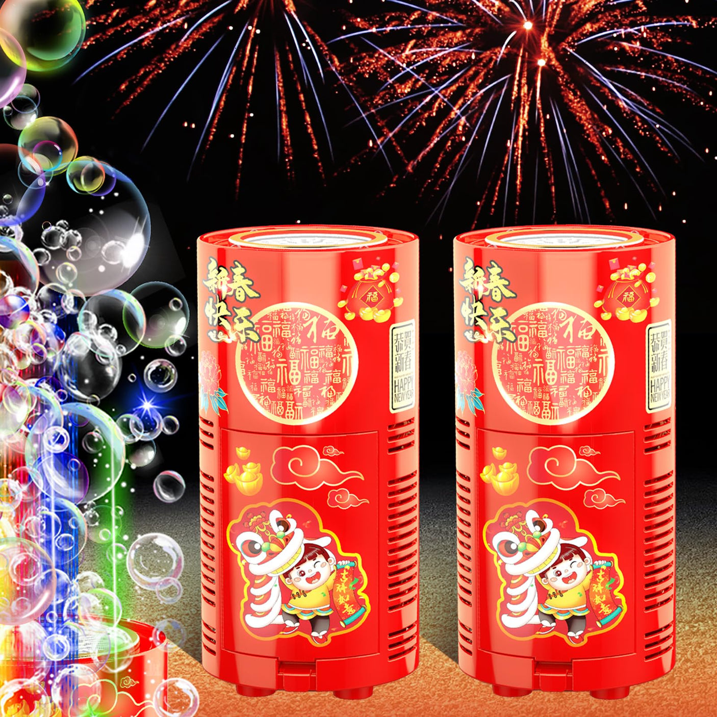 Fireworks Bubble Machine (13 Holes) with Dazzling RGB LED Lights, Automatic Sparklers Blower Toys, Portable Bubble Maker for Kids Party Wedding Christmas Chinese New Year, Birthday Balloons Decoration