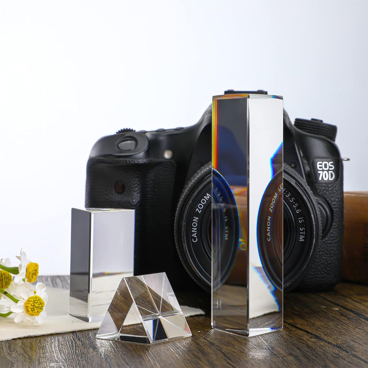 3pc Equilateral CrystalPrisms Set -1",2" & 4" Lengths Crystal Triangular Prism Optical Prisms Glass Physics Teaching Refracted Light Spectrum Rainbow Maker Photography Props