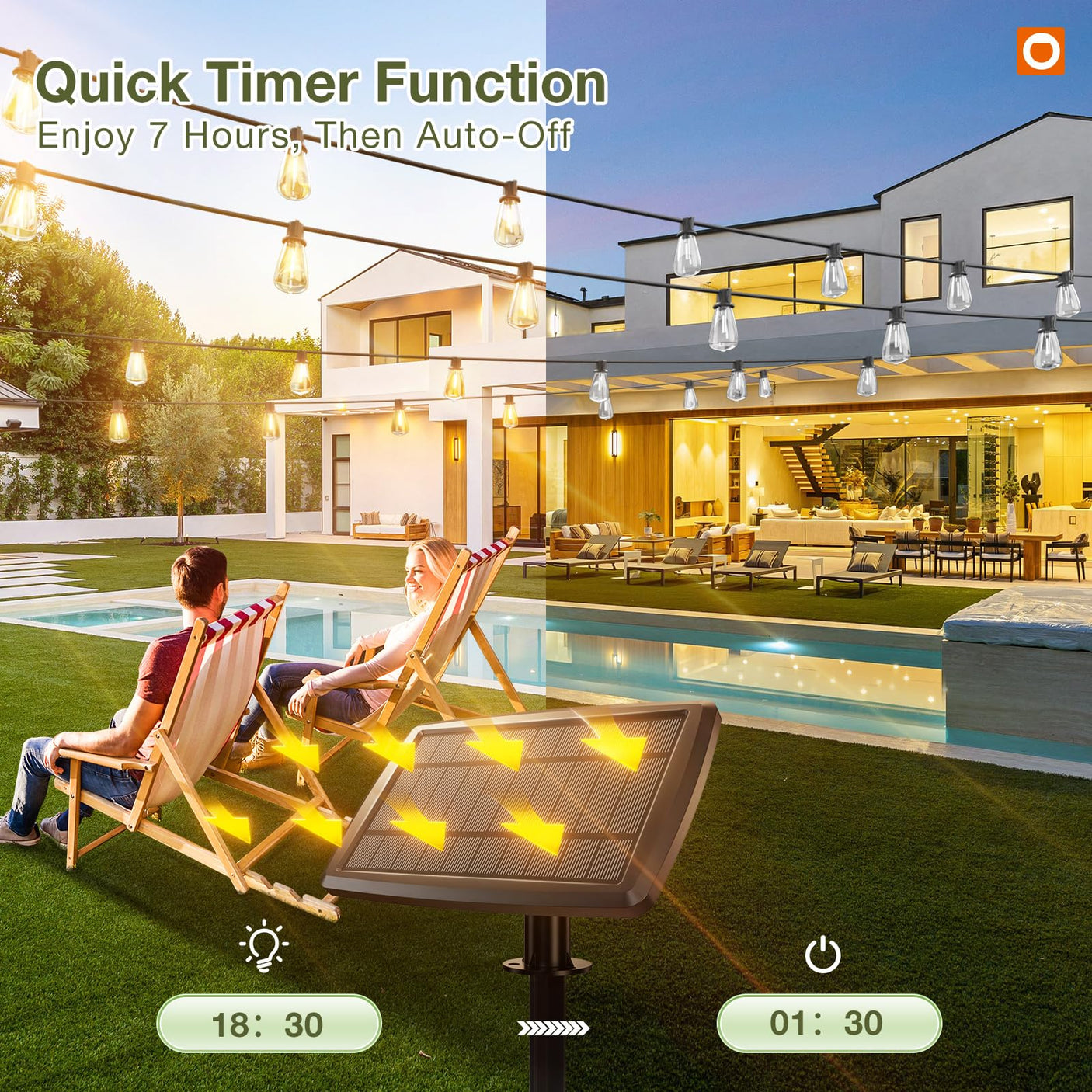 addlon 54(48+6) FT Solar String Lights Waterproof,Patio Lights Solar Powered with Remote & USB Port 15+1 LED Shatterproof Bulbs 3 Light Modes, Dimmable Solar Light for Camping Backyard Garden