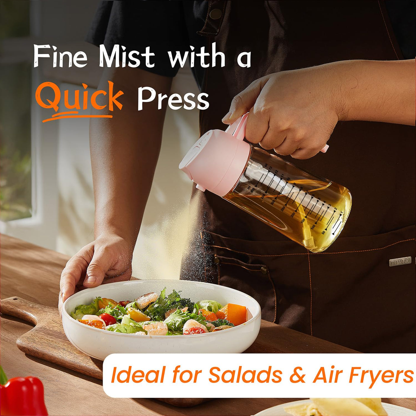 TrendPlain 16oz/470ml Glass Olive Oil Sprayer for Cooking - 2 in 1 Olive Oil Dispenser for Kitchen Gadgets, Air Fryer, Salad, and BBQ - Navy