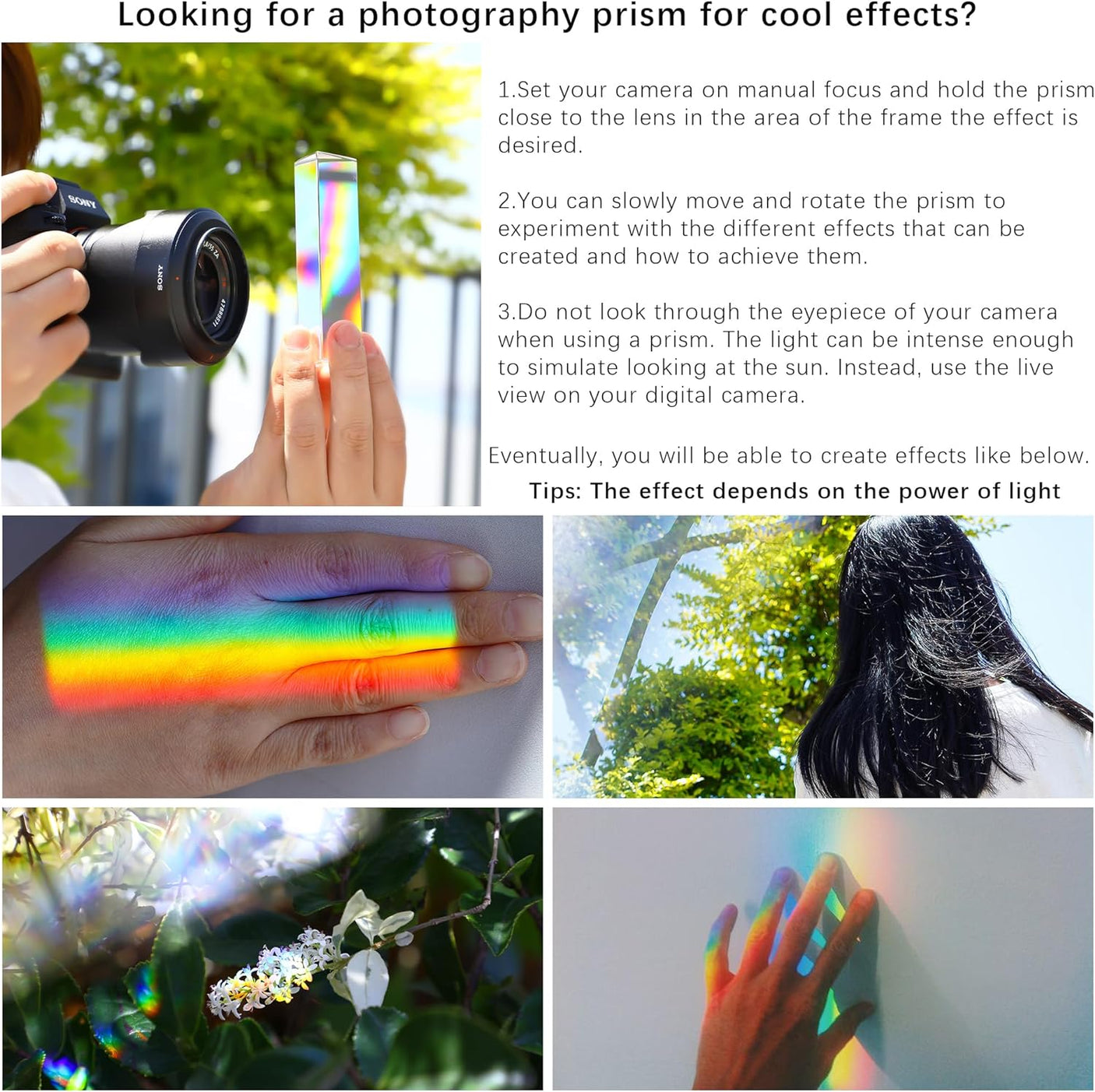 3pc Equilateral CrystalPrisms Set -1",2" & 4" Lengths Crystal Triangular Prism Optical Prisms Glass Physics Teaching Refracted Light Spectrum Rainbow Maker Photography Props