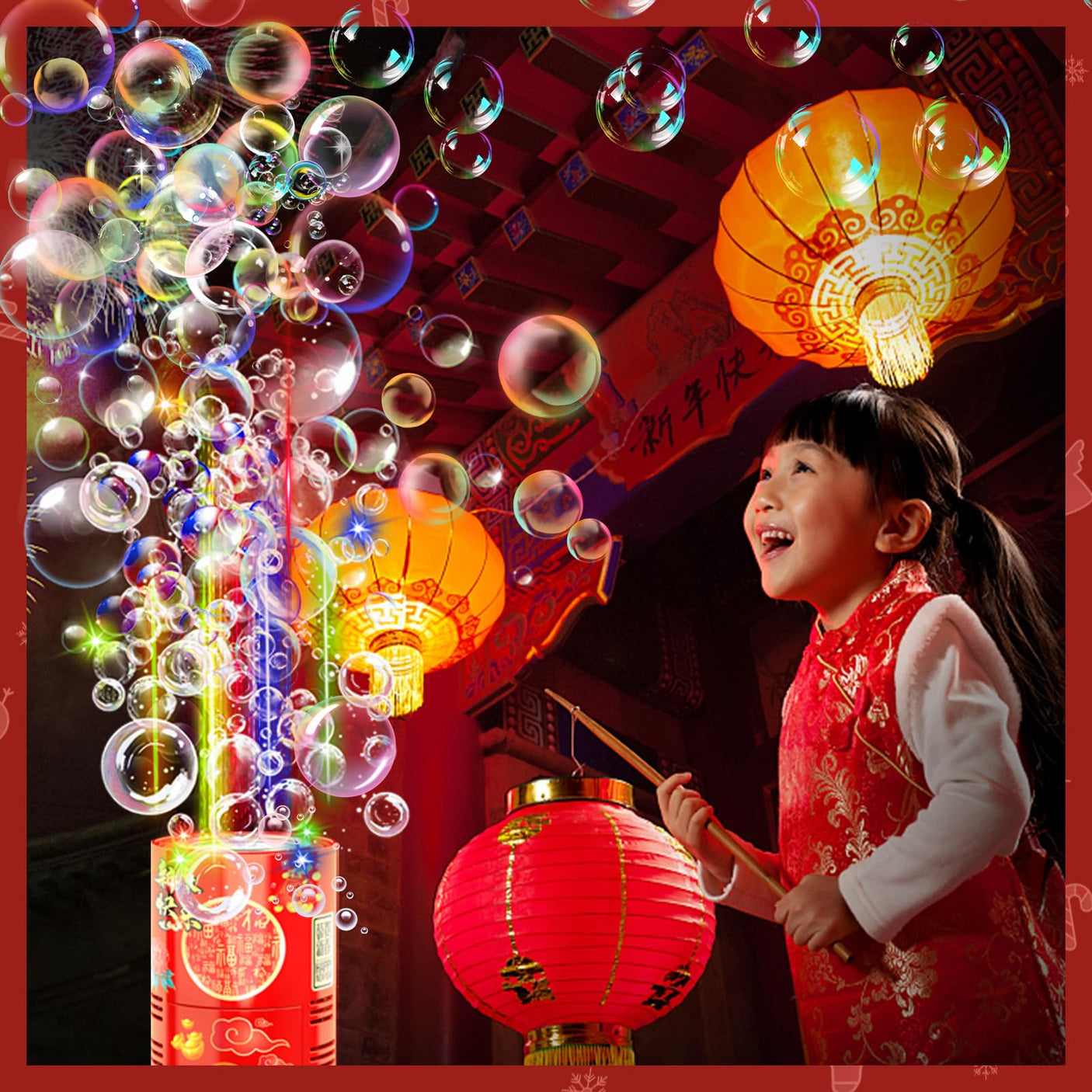 Fireworks Bubble Machine (13 Holes) with Dazzling RGB LED Lights, Automatic Sparklers Blower Toys, Portable Bubble Maker for Kids Party Wedding Christmas Chinese New Year, Birthday Balloons Decoration