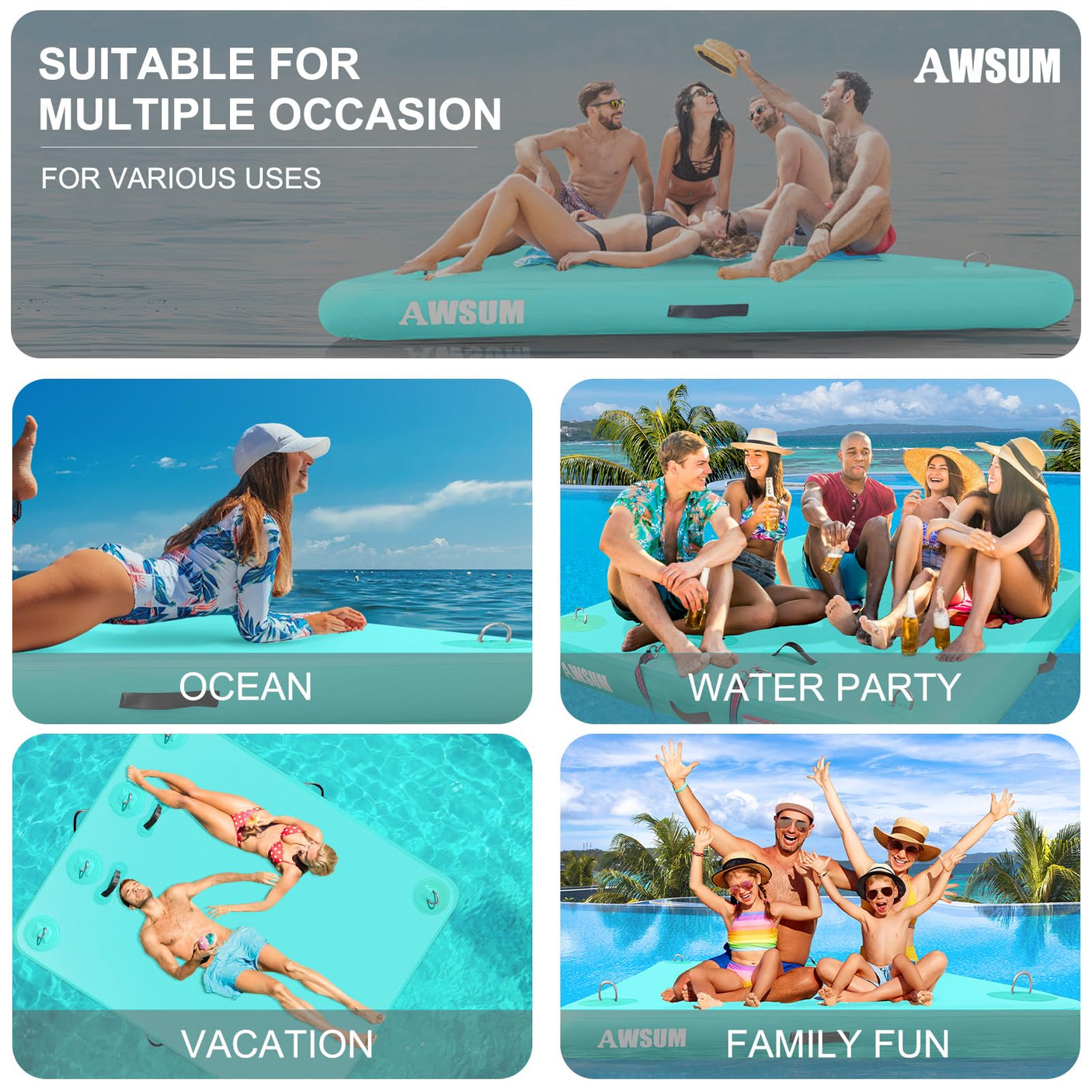 AWSUM Inflatable Floating Dock Air Dock Platform Floating Island Raft with None-Slip Surface for Pool Beach Ocean
