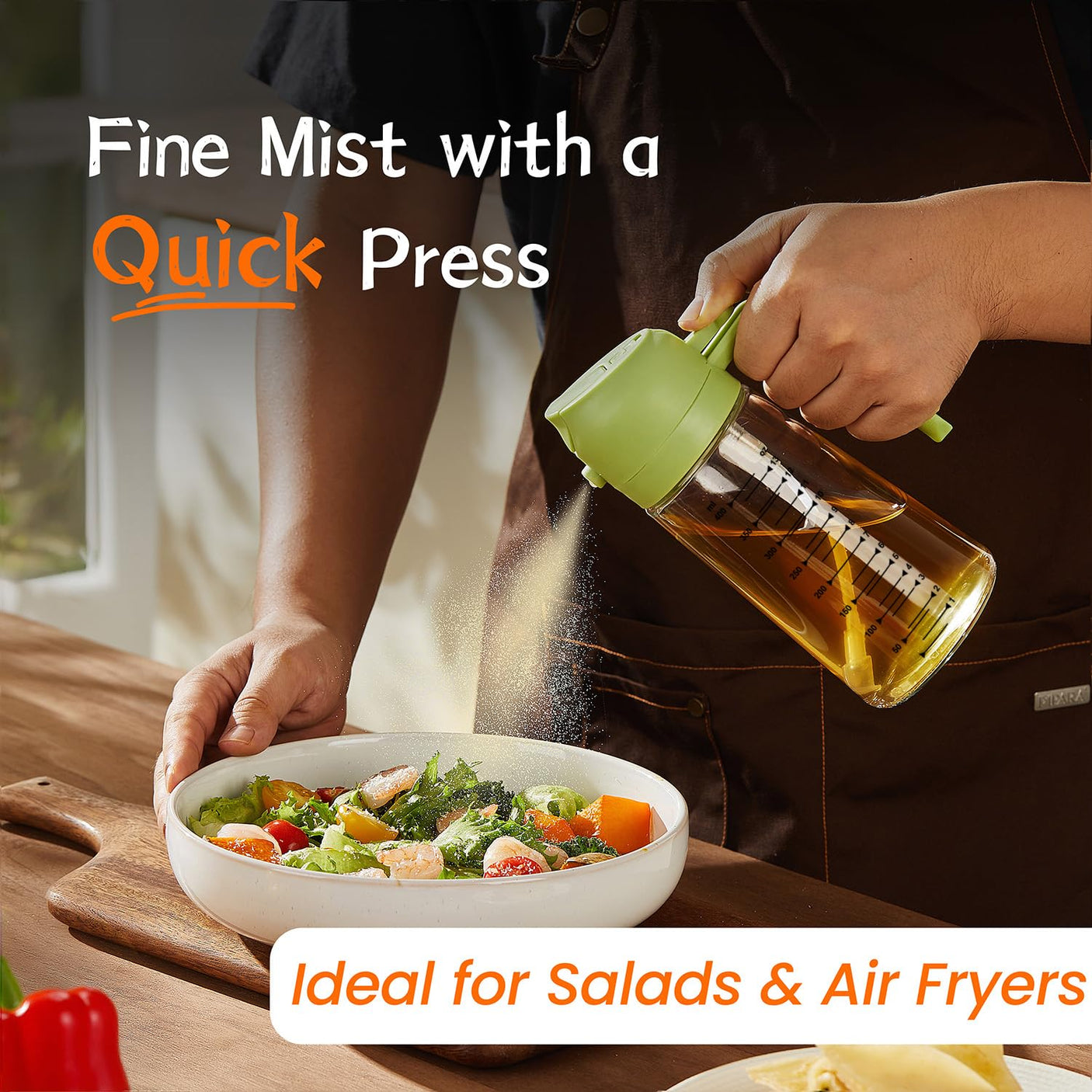 TrendPlain 16oz/470ml Glass Olive Oil Sprayer for Cooking - 2 in 1 Olive Oil Dispenser for Kitchen Gadgets, Air Fryer, Salad, and BBQ - Navy