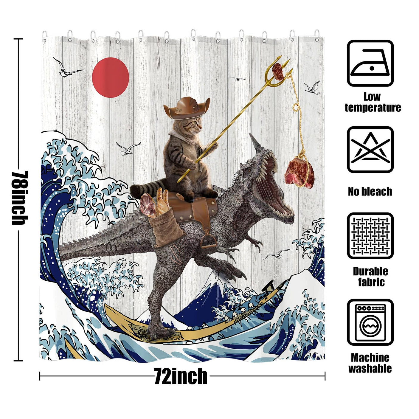 Fowocu Funny Cat Shower Curtain Set Teal Blue Sea Ocean Waterproof Fabric Shower Curtains with Animal Octopus Starfish Turtle Anchor Fish Nautical Bathroom Decor (Blue, 72''×72'')