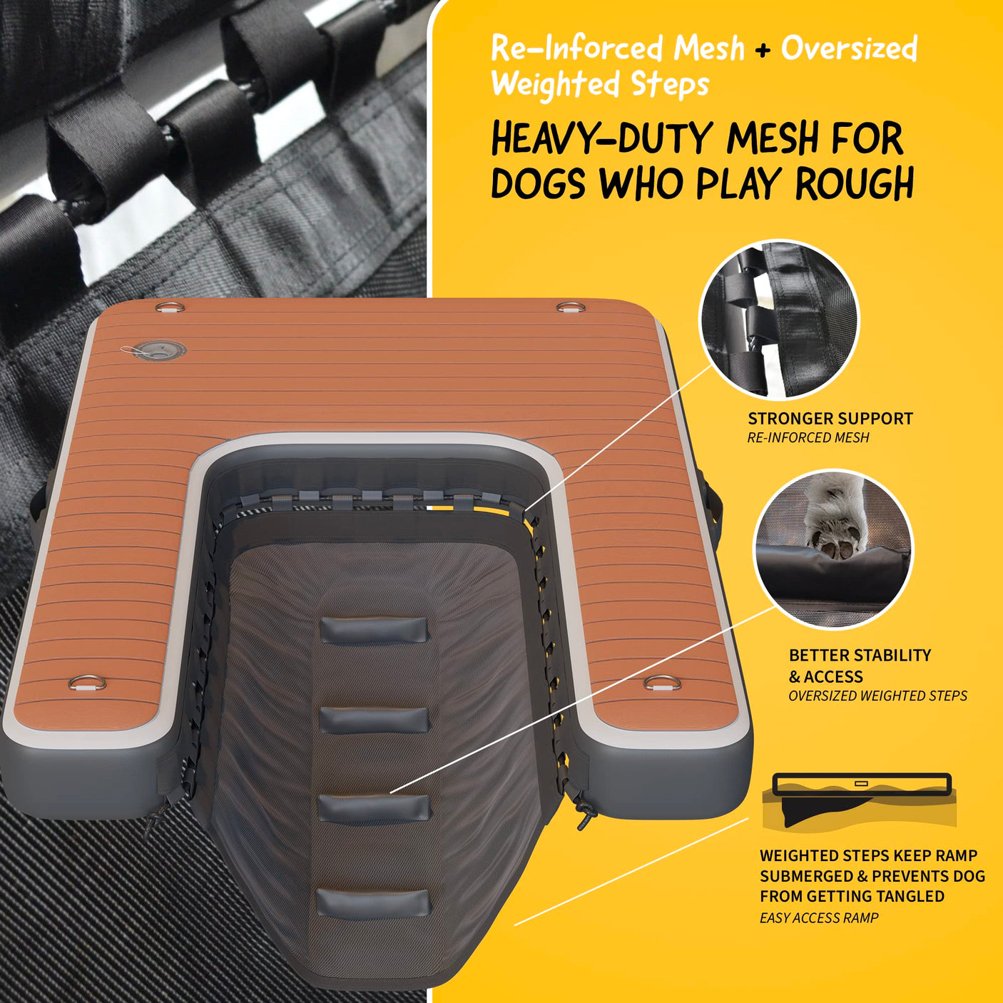 DOK Dog-DOK Inflatable Dock Platform: Safe & Easy Water Access for Dogs Up to 230 lbs; Floating Non-Slip EVA Foam with Dog Boat Ramp for Pool, Dock, & Lake | Military Grade & High Visibility