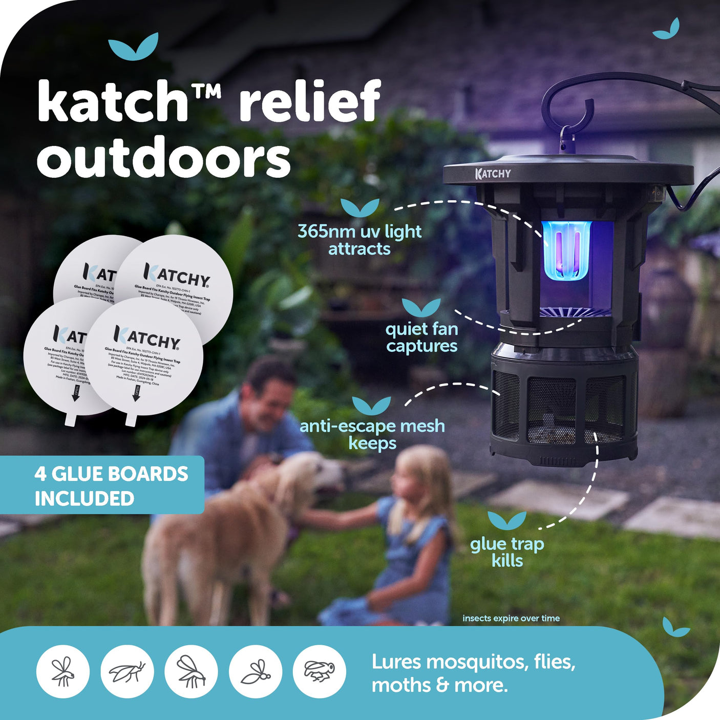 Katchy Indoor Insect Trap - Catcher & Killer for Mosquitos, Gnats, Moths, Fruit Flies - Non-Zapper Traps for Inside Your Home - Catch Insects Indoors with Suction, Bug Light & Sticky Glue (Black)