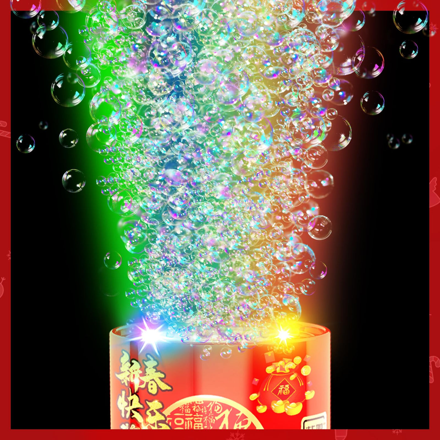 Fireworks Bubble Machine (13 Holes) with Dazzling RGB LED Lights, Automatic Sparklers Blower Toys, Portable Bubble Maker for Kids Party Wedding Christmas Chinese New Year, Birthday Balloons Decoration