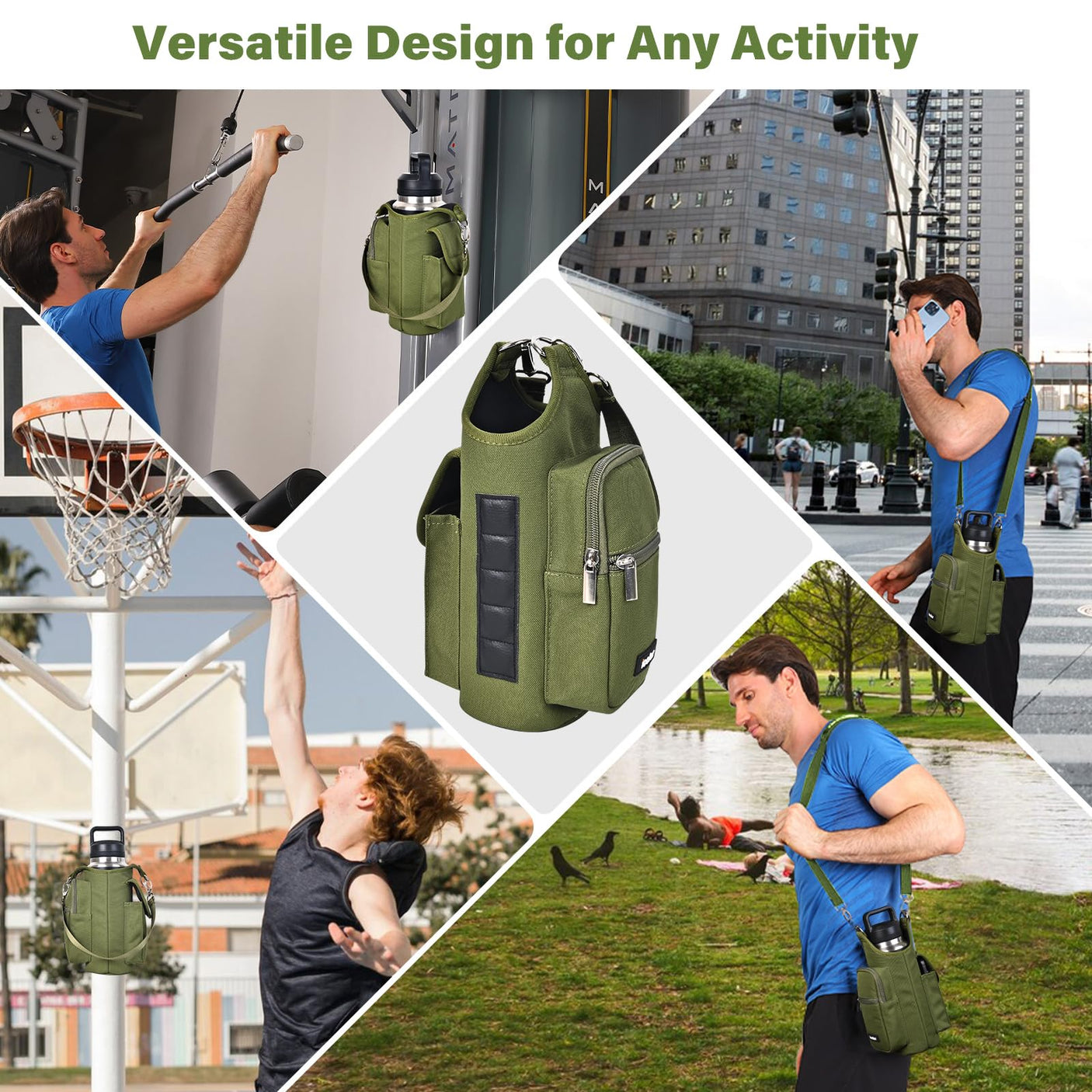 icolor Magnetic Gym Bag Water Bottle Carrier Holder with Phone Pockets & Shoulder Strap,5 Built-in Magnets Gym Bottle Pouch Sleeve,Magnetic Bag Gym Accessories Organizer for Men Women