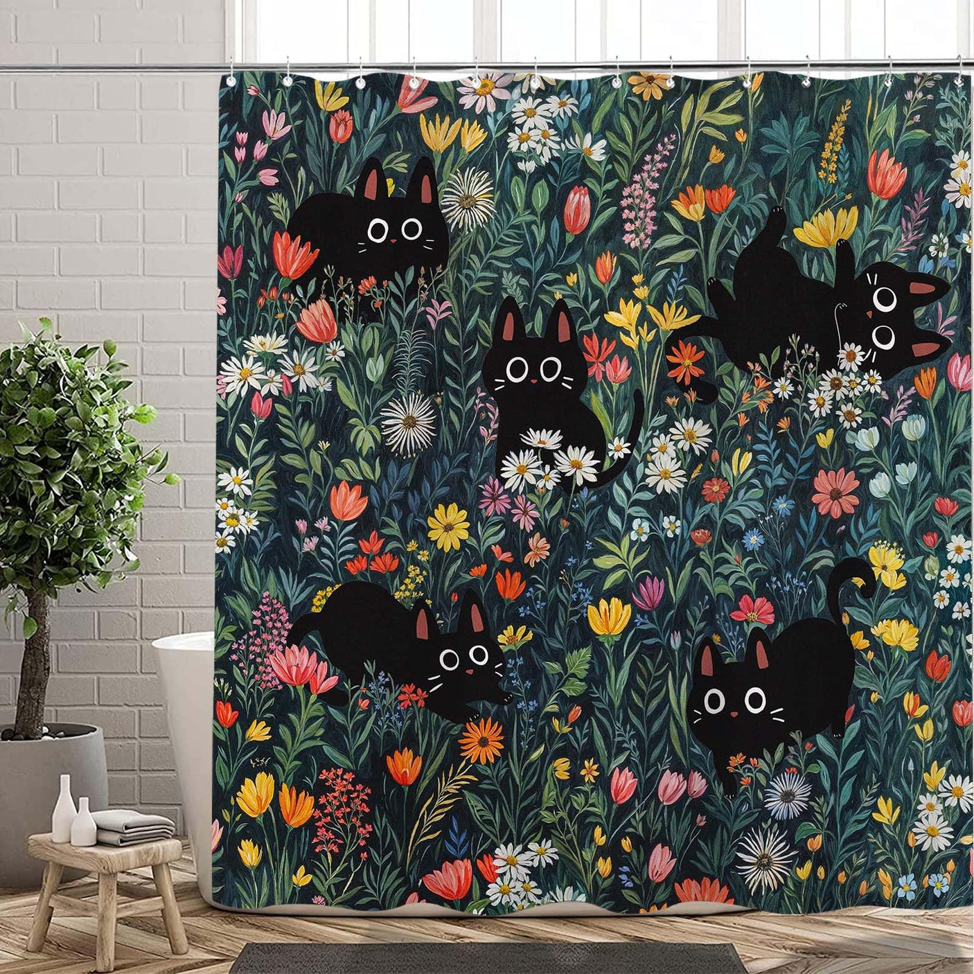 Fowocu Funny Cat Shower Curtain Set Teal Blue Sea Ocean Waterproof Fabric Shower Curtains with Animal Octopus Starfish Turtle Anchor Fish Nautical Bathroom Decor (Blue, 72''×72'')