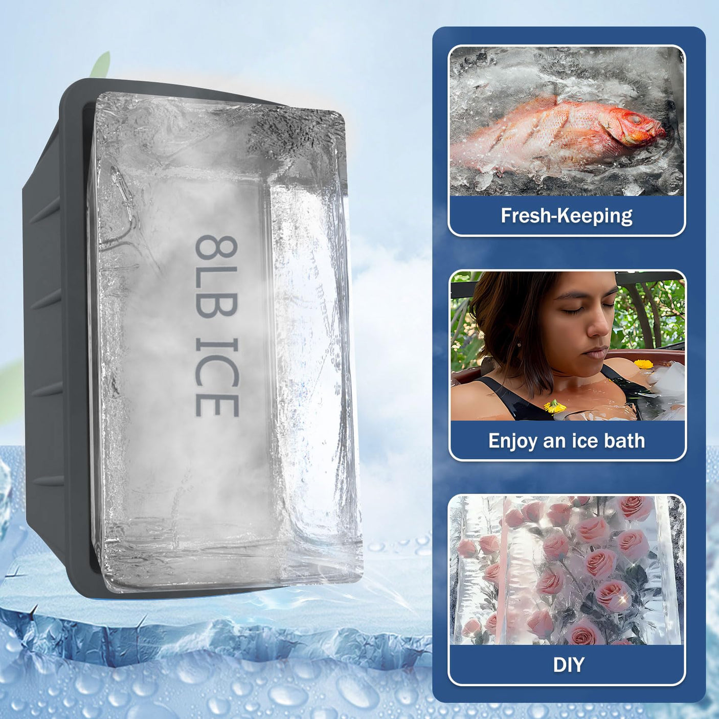 Extra Large Ice Cube Molds 4Pack 32LB Silicone Large Ice Cube Molds for Cold Plunge Tub,Reusable Ice Cube Trays for Freezer,Ice Block Molds for Home Ice Baths,Cold Plunge Accessories,Ice Bath Chiller