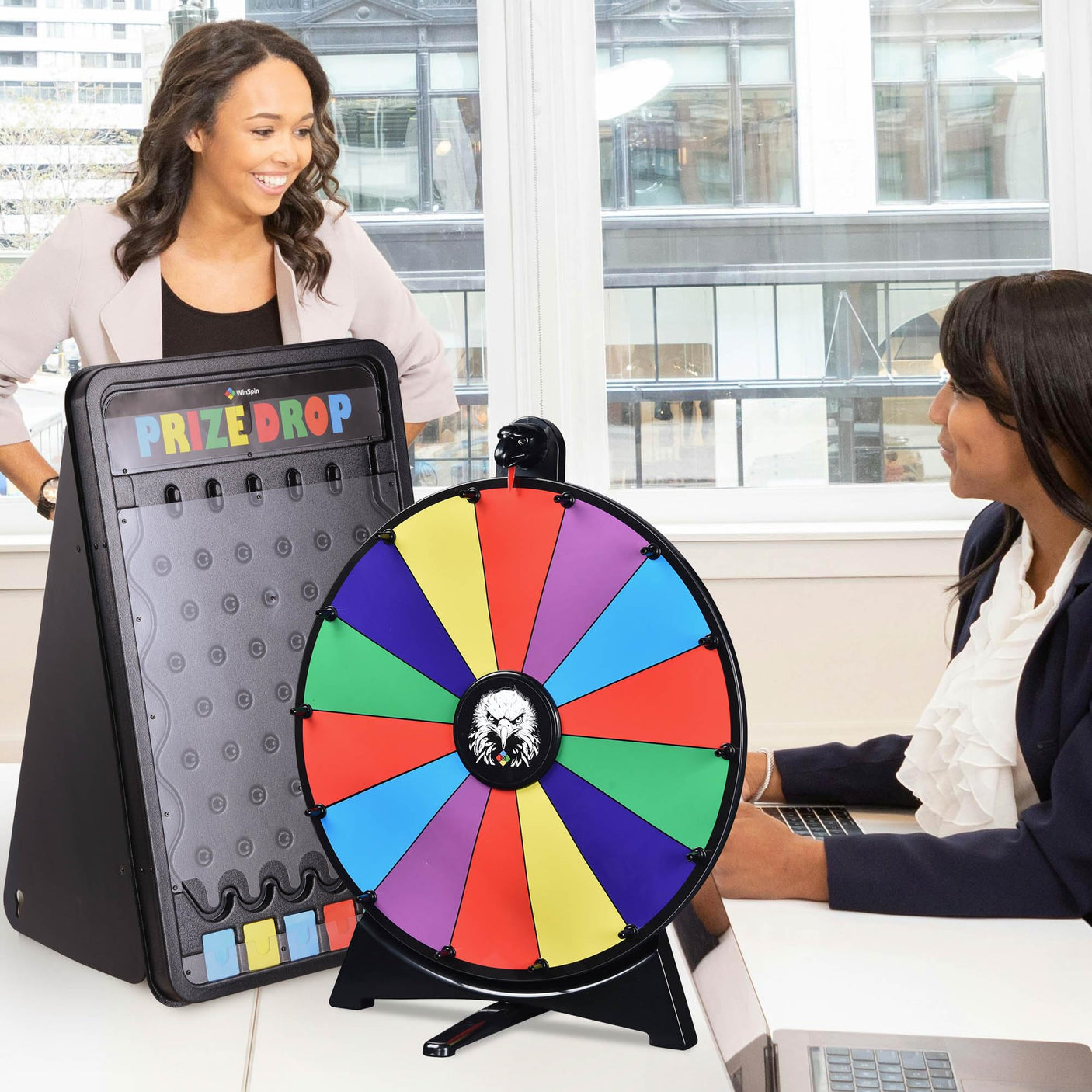 WinSpin 30" Prize Drop Board Foldable Stand Disk Drop Board Game Customizable 6 Slots with 10 Pucks for Carnival Tradeshow Party, (19"x30")