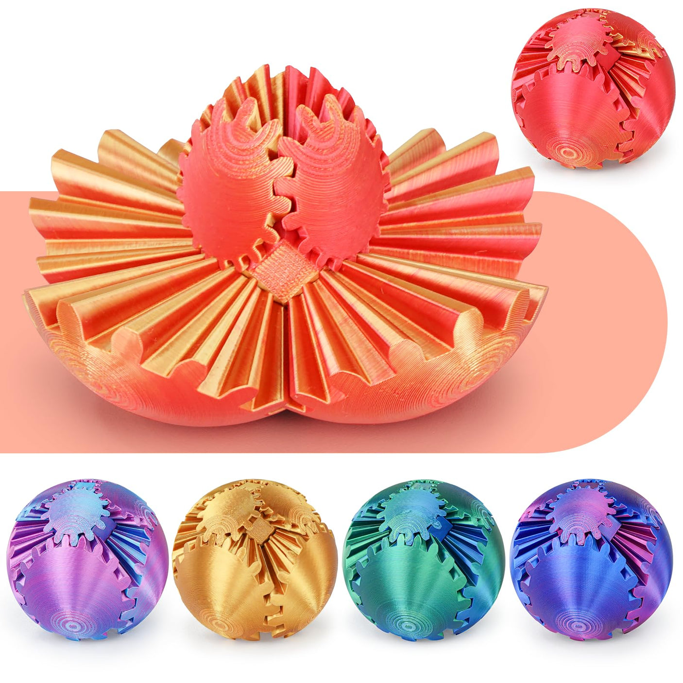 Gear Ball 3D Printed Cube Fidget Toy,Gear Sphere Fidget Toys,Sensory Toys for Stress and Anxiety Relief, Desk Toy Fidget Spinners,Stocking Stuffers for Adults & Kids Gift(Blue Green, 3.1 Inch)