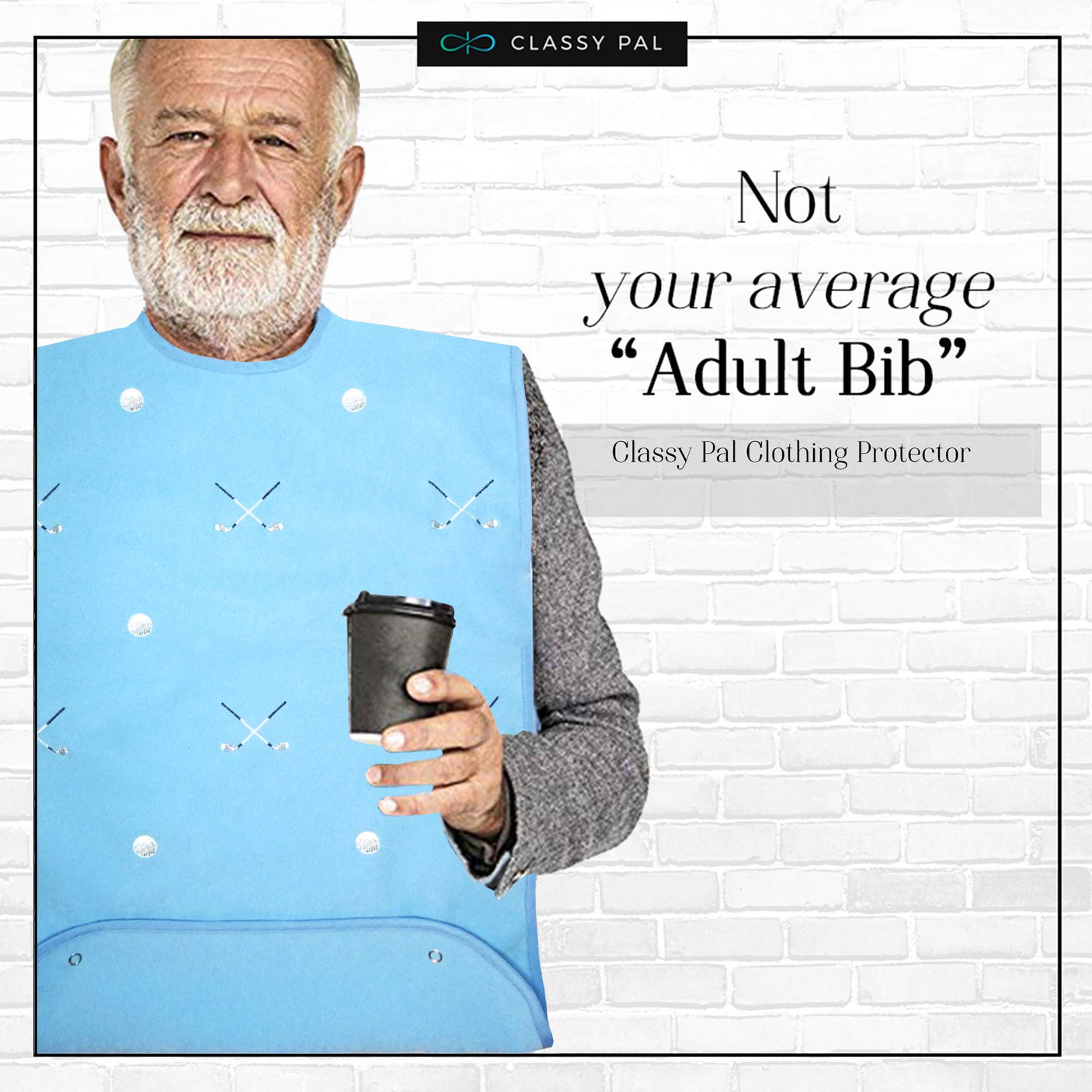 Adult Bibs for Men, Dress ‘n Dine™ Clothing Protectors for Eating, Senior Adult Bib Terry Cloth Crumb Catcher, Embroidered Design, Waterproof, Reusable, Washable (Blue Tie + Tuxedo)