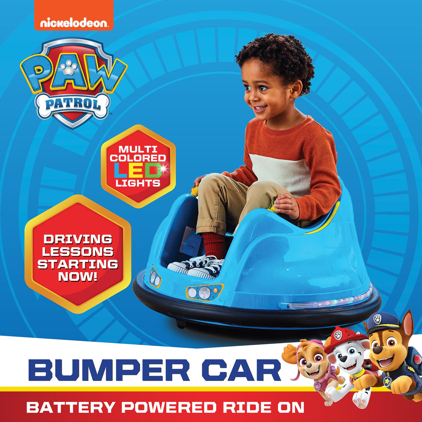 Flybar 6V Blue Glow Bumper Car for Kids – LED Ride-On Toy with 360° Spin, Rechargeable Battery, and Soft Rubber Bumpers – Safe Indoor Fun for Toddlers Ages 1.5+, Up to 66 lbs