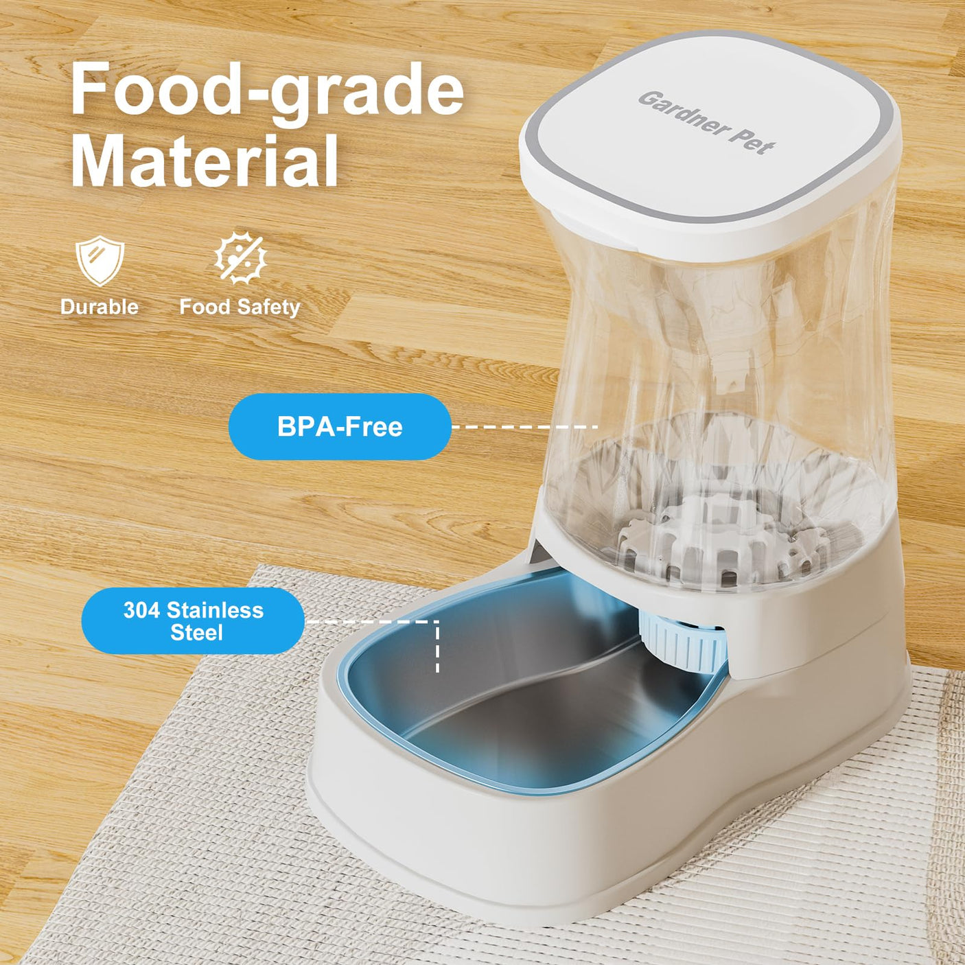 Gardner Pet Automatic Dog Water Dispenser Gravity Stainless Steel Water Waterer Feeder, 100% BPA-Free Large Capacity Water Feeding Bowls for Medium & Large-Sized Dogs Cats Other Pets -(1 Gallon)