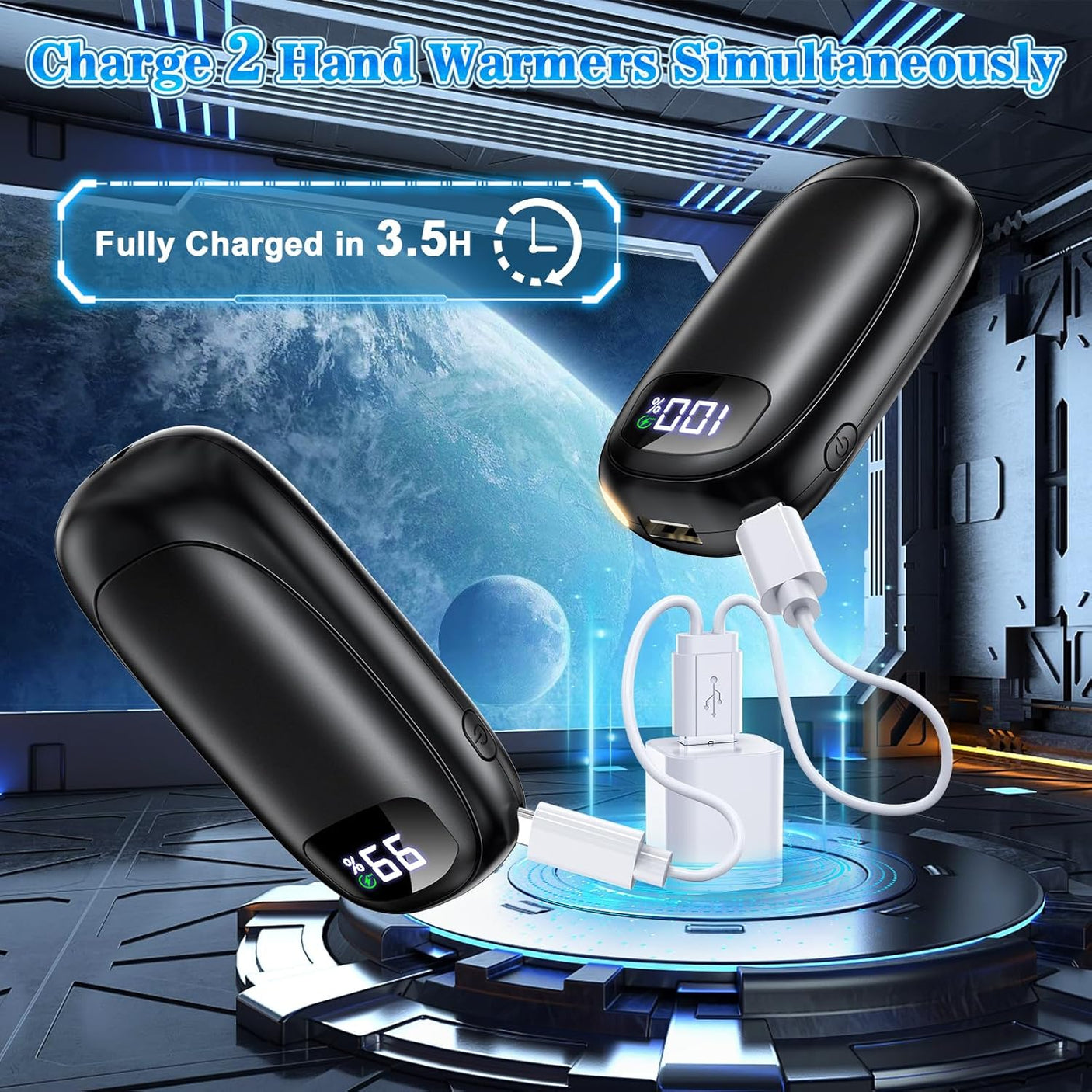 Hand Warmers Rechargeable 2 Pack - Electric Dual-Sided Heating Hand Warmers Max 131℉, 20Hrs Battery Operated Pocket Heater for Raynauds, Golf, Camping, Hunting Essentials, Gifts for Men Women