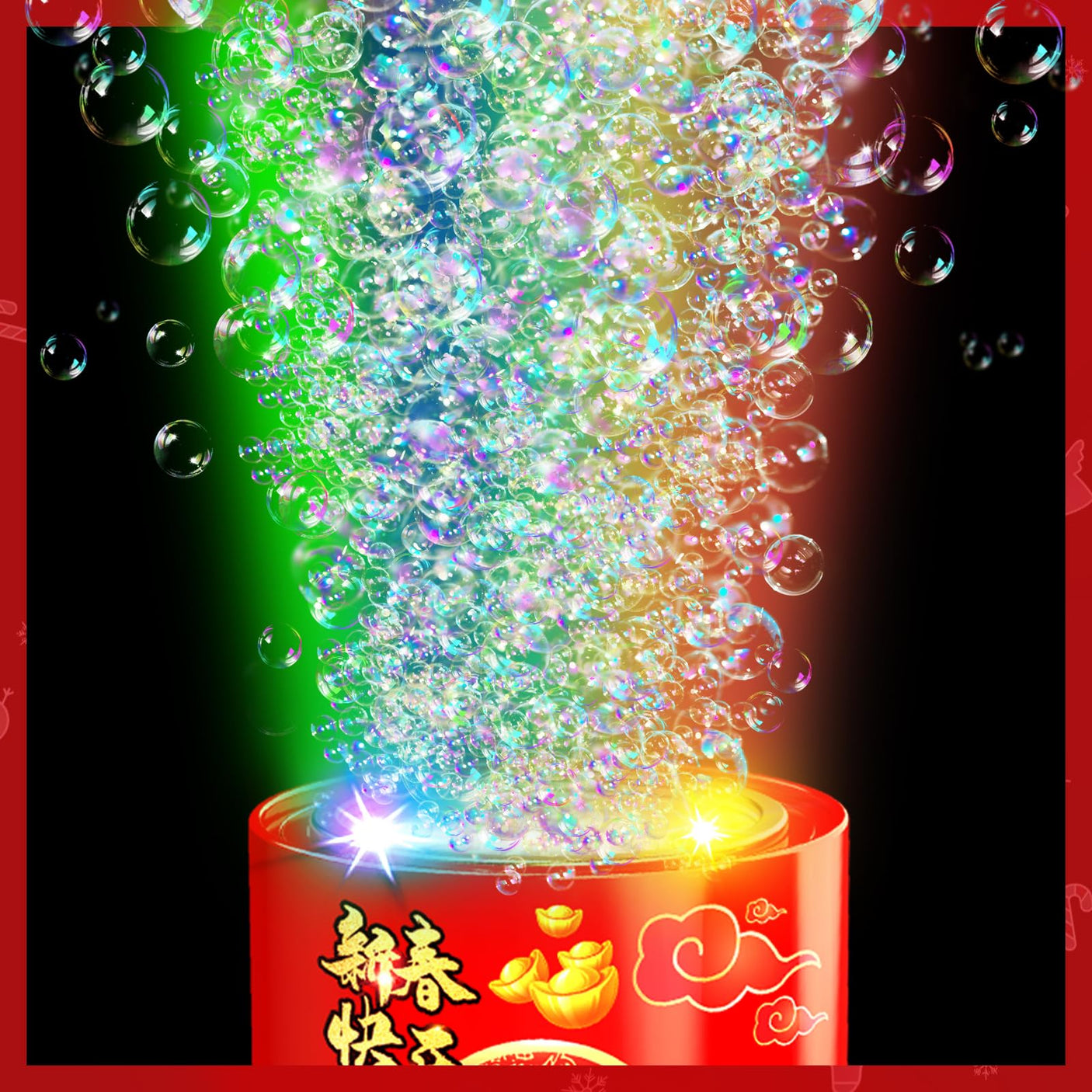 Fireworks Bubble Machine (13 Holes) with Dazzling RGB LED Lights, Automatic Sparklers Blower Toys, Portable Bubble Maker for Kids Party Wedding Christmas Chinese New Year, Birthday Balloons Decoration