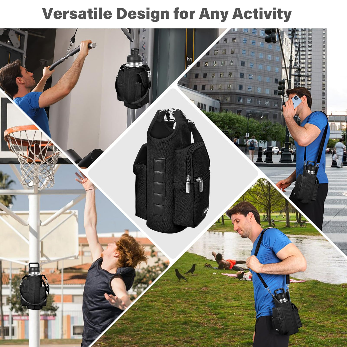 icolor Magnetic Gym Bag Water Bottle Carrier Holder with Phone Pockets & Shoulder Strap,5 Built-in Magnets Gym Bottle Pouch Sleeve,Magnetic Bag Gym Accessories Organizer for Men Women
