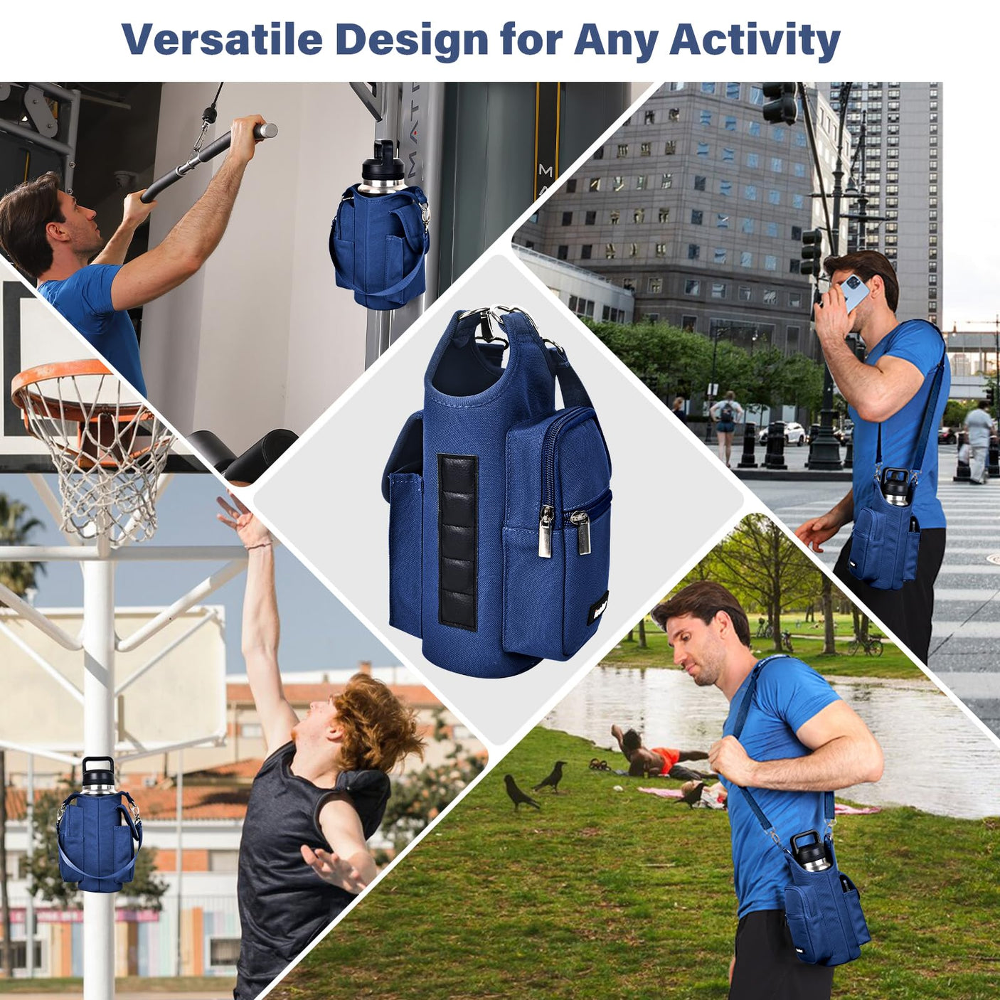 icolor Magnetic Gym Bag Water Bottle Carrier Holder with Phone Pockets & Shoulder Strap,5 Built-in Magnets Gym Bottle Pouch Sleeve,Magnetic Bag Gym Accessories Organizer for Men Women