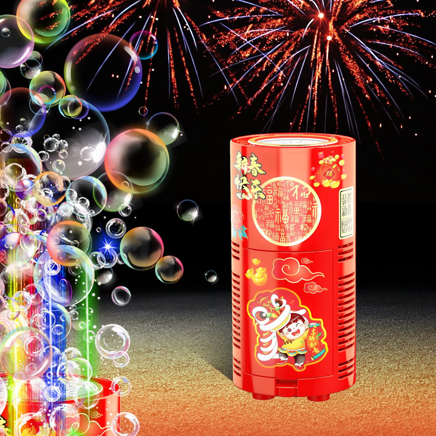 Fireworks Bubble Machine (13 Holes) with Dazzling RGB LED Lights, Automatic Sparklers Blower Toys, Portable Bubble Maker for Kids Party Wedding Christmas Chinese New Year, Birthday Balloons Decoration