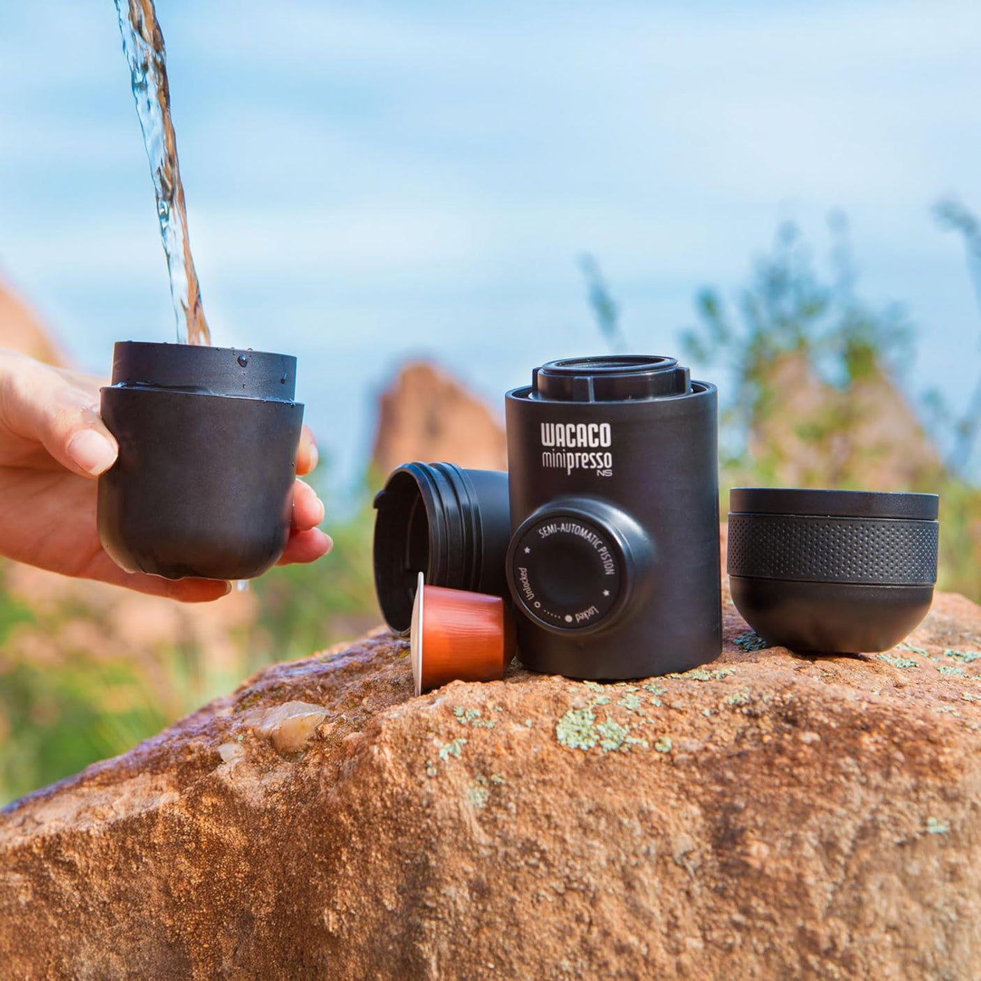 WACACO Minipresso NS, Portable Espresso Machine, Compatible Original NS Capsules, Travel Coffee Maker, Manually Operated from Piston Action