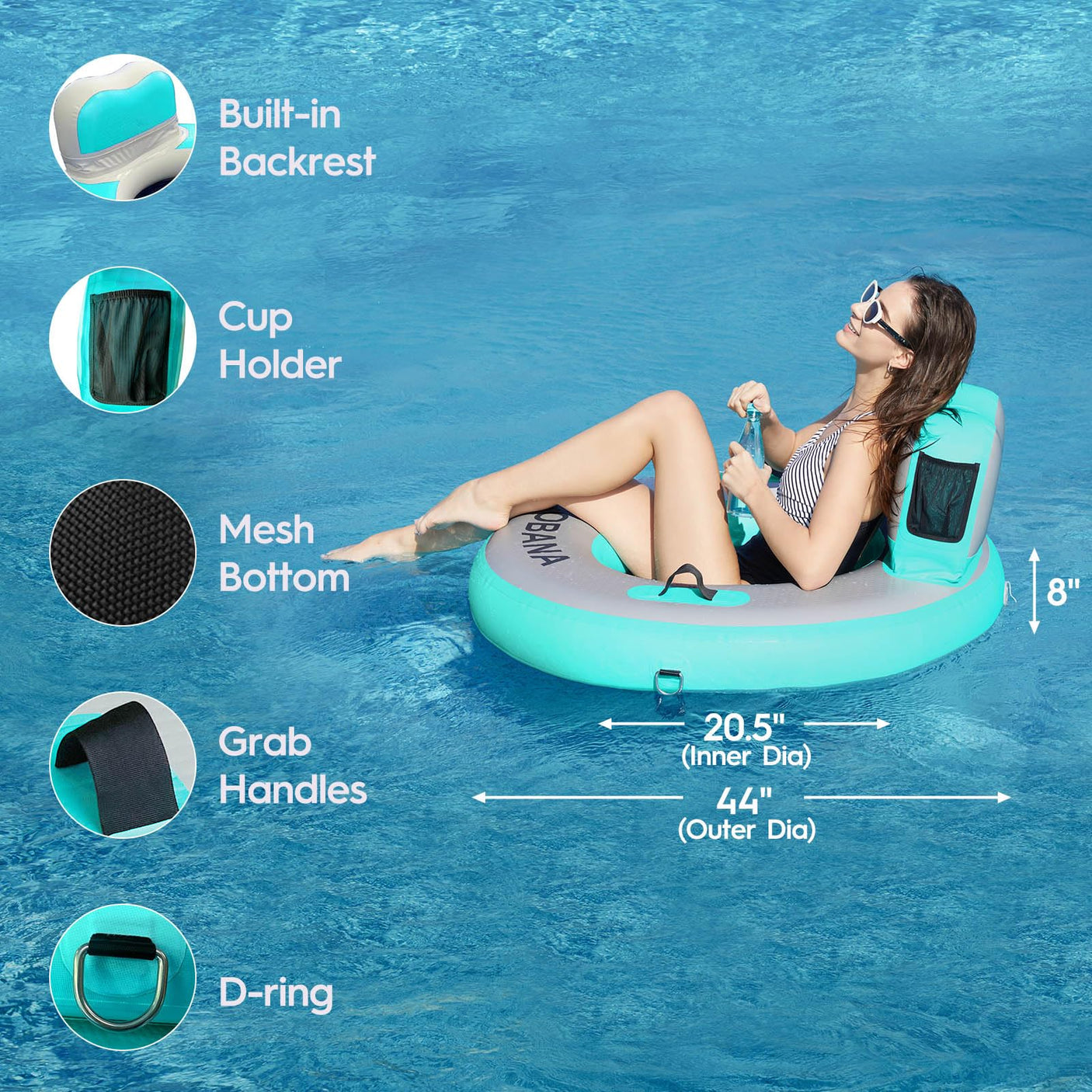 Round Floating Ring Inflatable Water Hammock Heavy Duty River Floats Lake Raft for Adults Tanning Pool Lounger Float Island Platform Pad Mat for Party