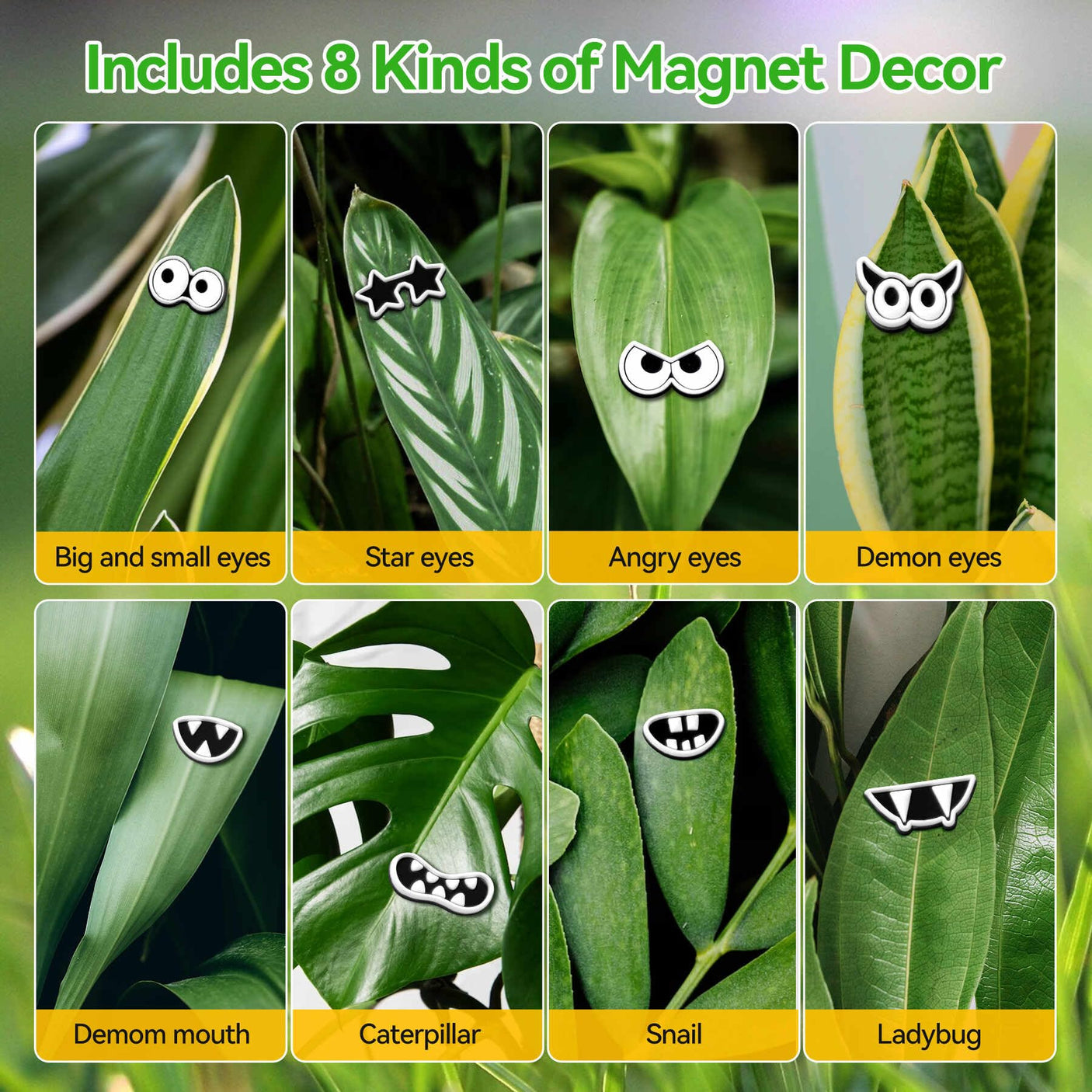 Plant Magnets Eyes for Potted Plants 8 PCS Cute Magnetic Plant Eyes with Cartoon Eyes, Funny Plants Pins for Indoor Outdoor Office Plants Accessories, Plants Lover Gifts, Magnets for Fridge