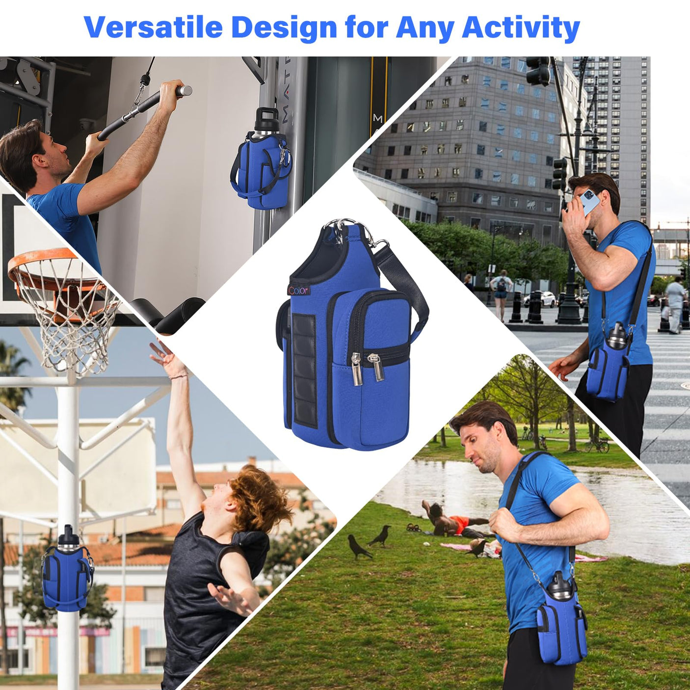 icolor Magnetic Gym Bag Water Bottle Carrier Holder with Phone Pockets & Shoulder Strap,5 Built-in Magnets Gym Bottle Pouch Sleeve,Magnetic Bag Gym Accessories Organizer for Men Women