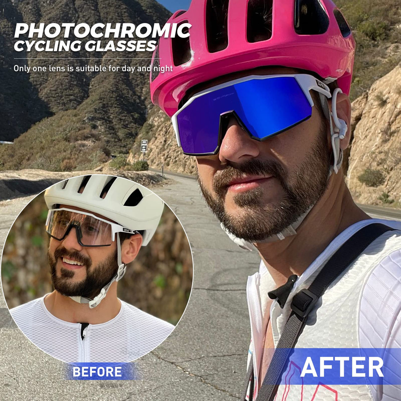 KAPVOE Photochromic Cycling Glasses MTB Clear Mountain Bike Transition Bicycle Sunglasses for Men Women - K9022