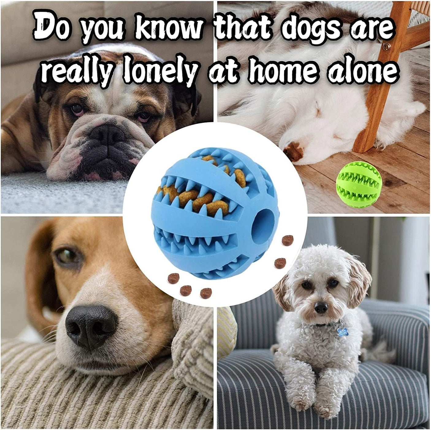 Dog Treat Toy Ball, Dog Tooth Cleaning Toy, Interactive Dog Toys(1 Green+1 Blue) 2.8" Pack of 2