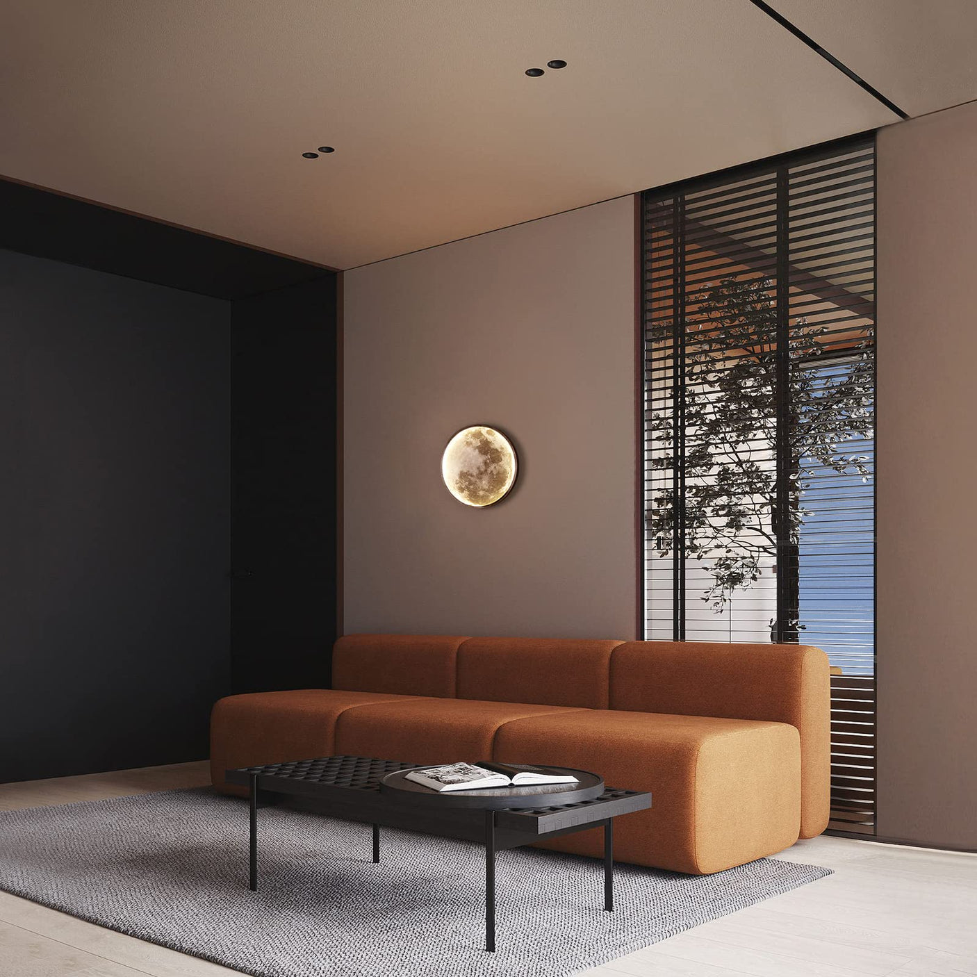 QIYIMEILUX Dimmable Moon Wall Sconce Plug in Modern LED Wall Light with Remote Control 19.7 inch 24W Black Wall Lamp Indoor Wall Mounted Lighting Ceiling Light for Living Room Bedroom(Moon)