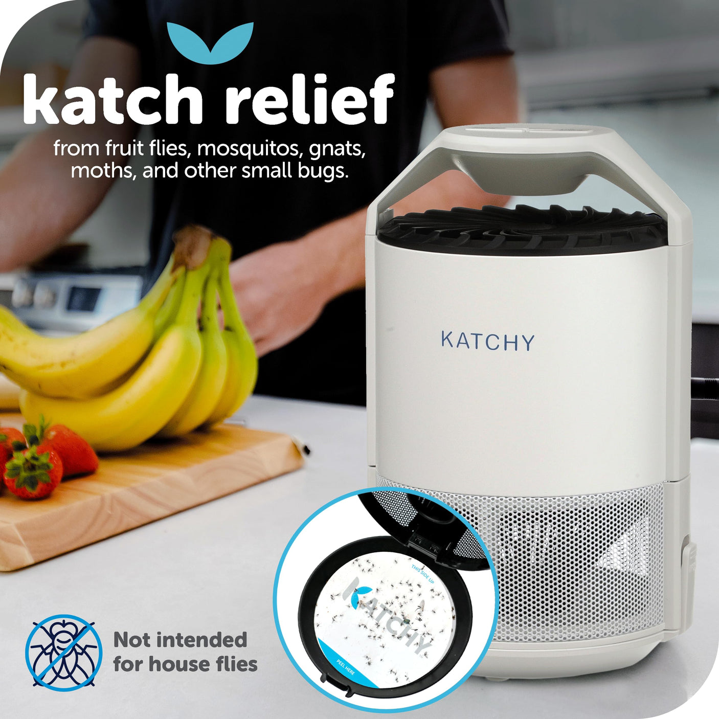 Katchy Indoor Insect Trap - Catcher & Killer for Mosquitos, Gnats, Moths, Fruit Flies - Non-Zapper Traps for Inside Your Home - Catch Insects Indoors with Suction, Bug Light & Sticky Glue (Black)