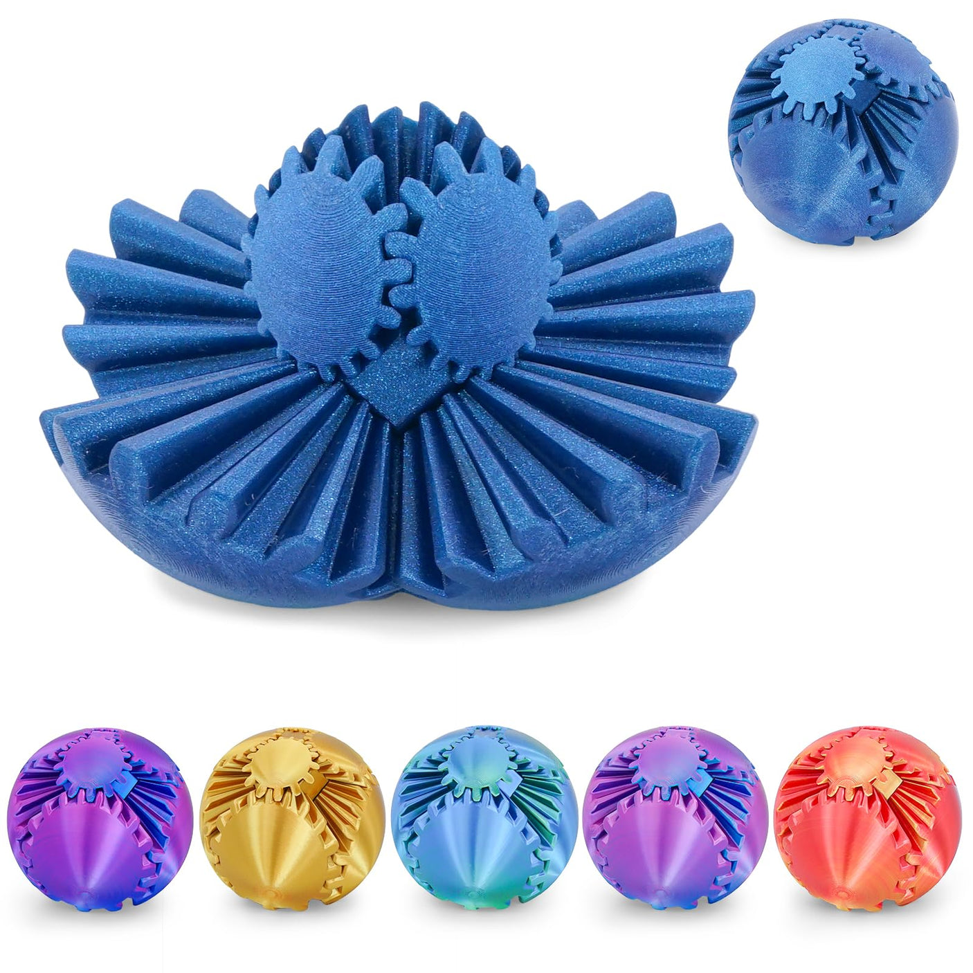 Gear Ball 3D Printed Cube Fidget Toy,Gear Sphere Fidget Toys,Sensory Toys for Stress and Anxiety Relief, Desk Toy Fidget Spinners,Stocking Stuffers for Adults & Kids Gift(Blue Green, 3.1 Inch)