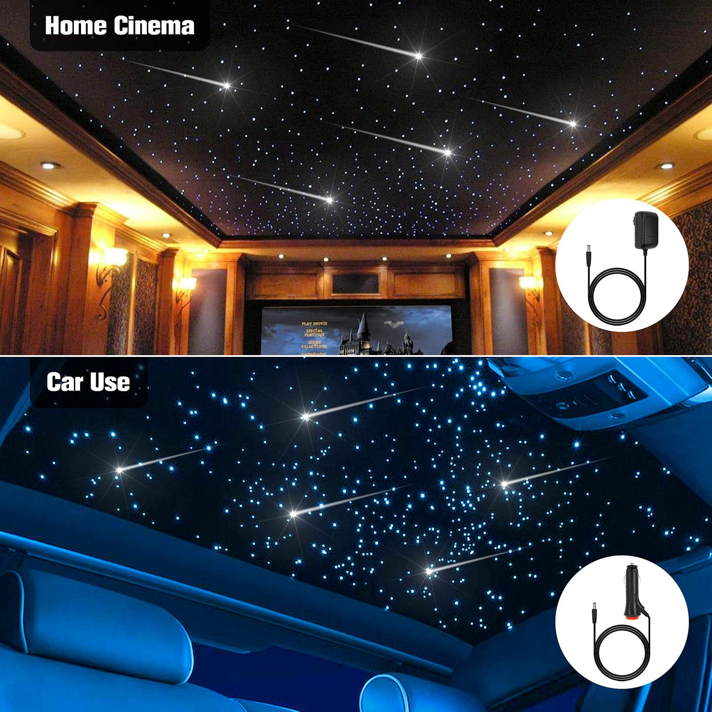 CHINLY Two-Color 1000pcs Twinkle Starlight Headliner Kit 1000 Piece Star Lights for Car,13.1ft Car Star Lights,APP RGBW Fiber Optic Lights Starlights Headliner Kit for Home Theater
