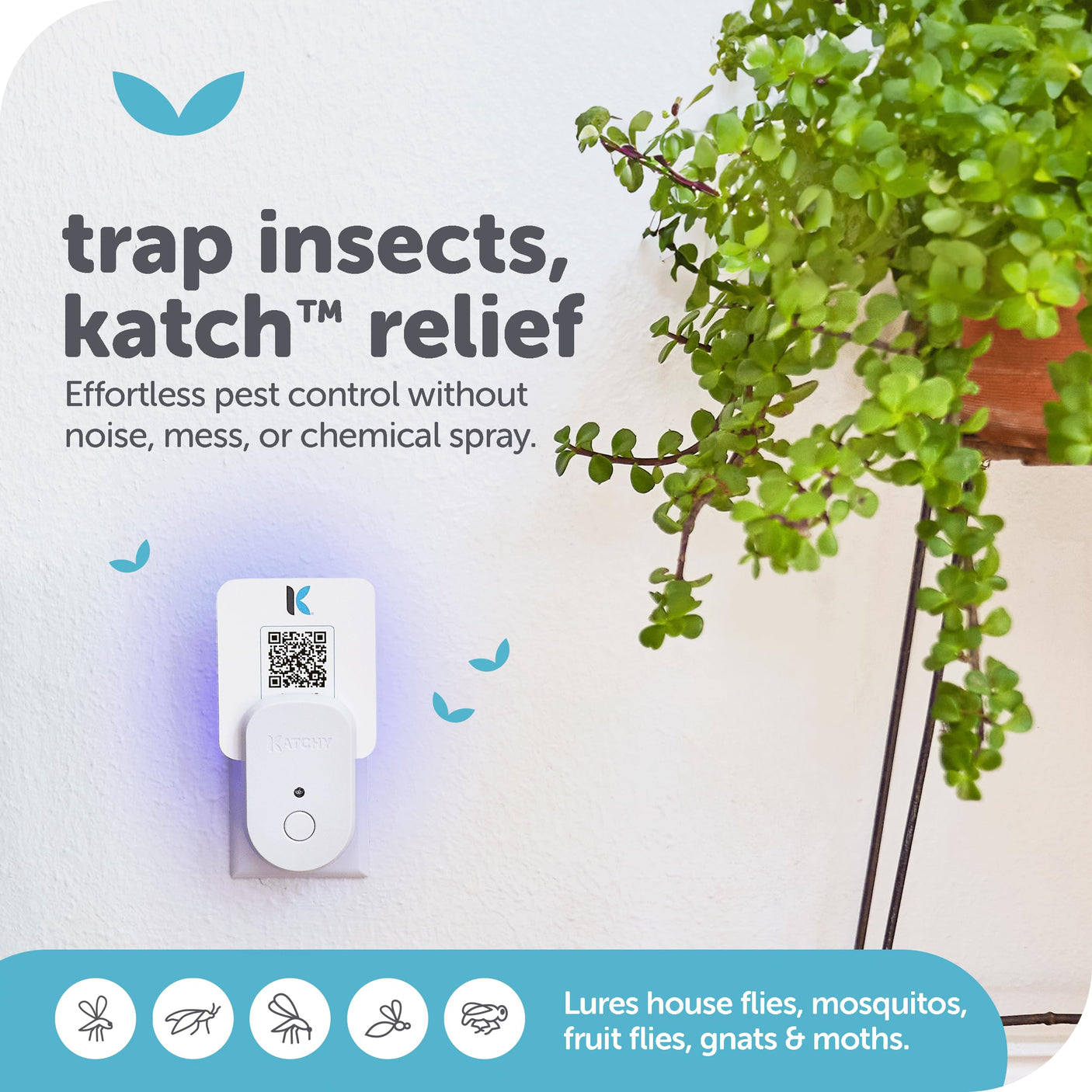 Katchy Indoor Insect Trap - Catcher & Killer for Mosquitos, Gnats, Moths, Fruit Flies - Non-Zapper Traps for Inside Your Home - Catch Insects Indoors with Suction, Bug Light & Sticky Glue (Black)
