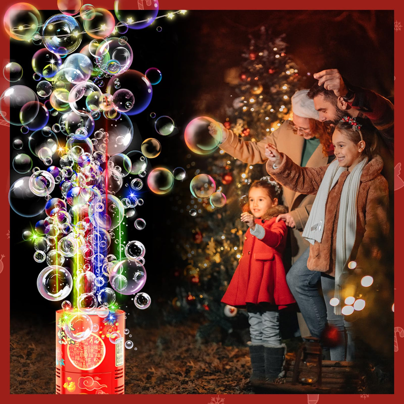 Fireworks Bubble Machine (13 Holes) with Dazzling RGB LED Lights, Automatic Sparklers Blower Toys, Portable Bubble Maker for Kids Party Wedding Christmas Chinese New Year, Birthday Balloons Decoration