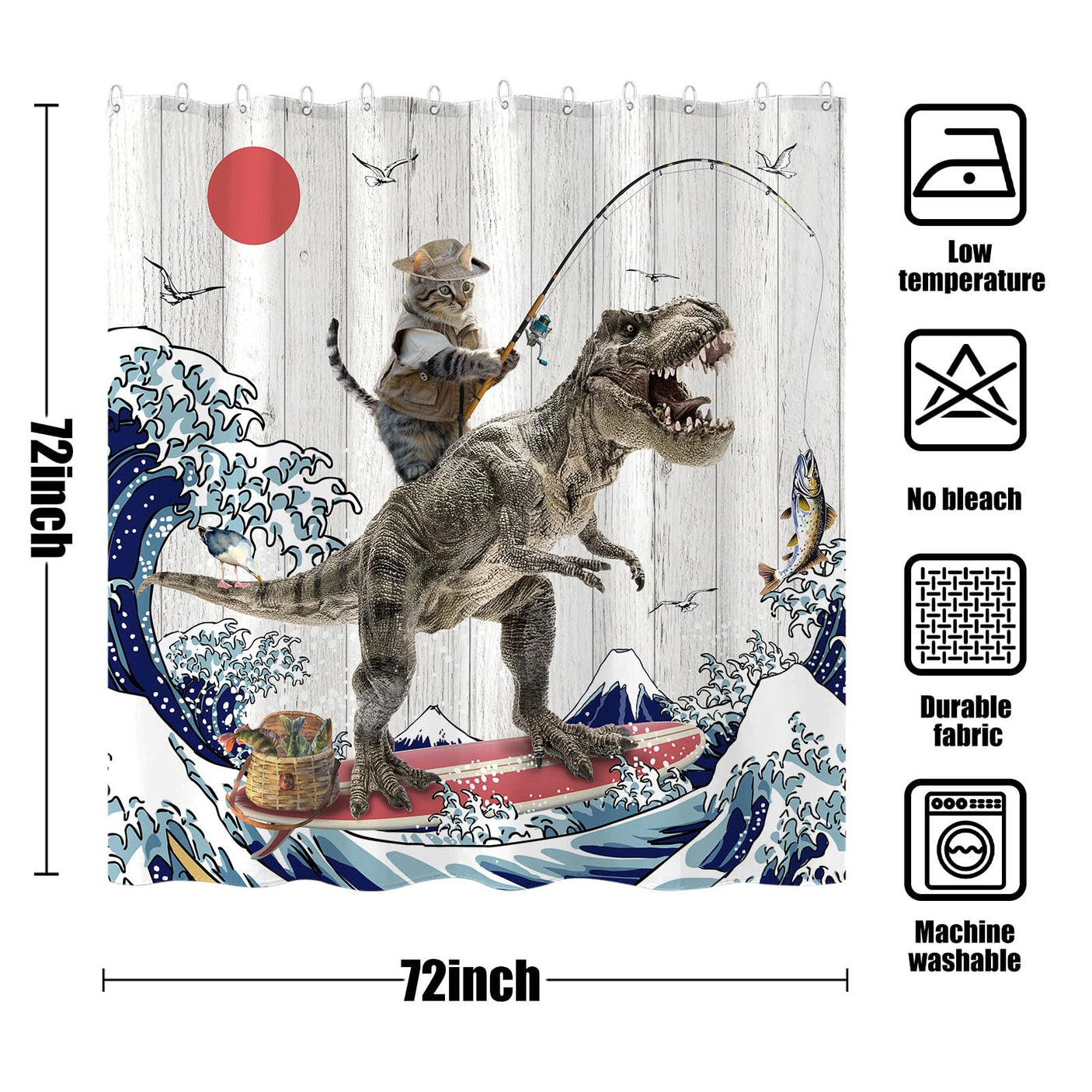 Fowocu Funny Cat Shower Curtain Set Teal Blue Sea Ocean Waterproof Fabric Shower Curtains with Animal Octopus Starfish Turtle Anchor Fish Nautical Bathroom Decor (Blue, 72''×72'')