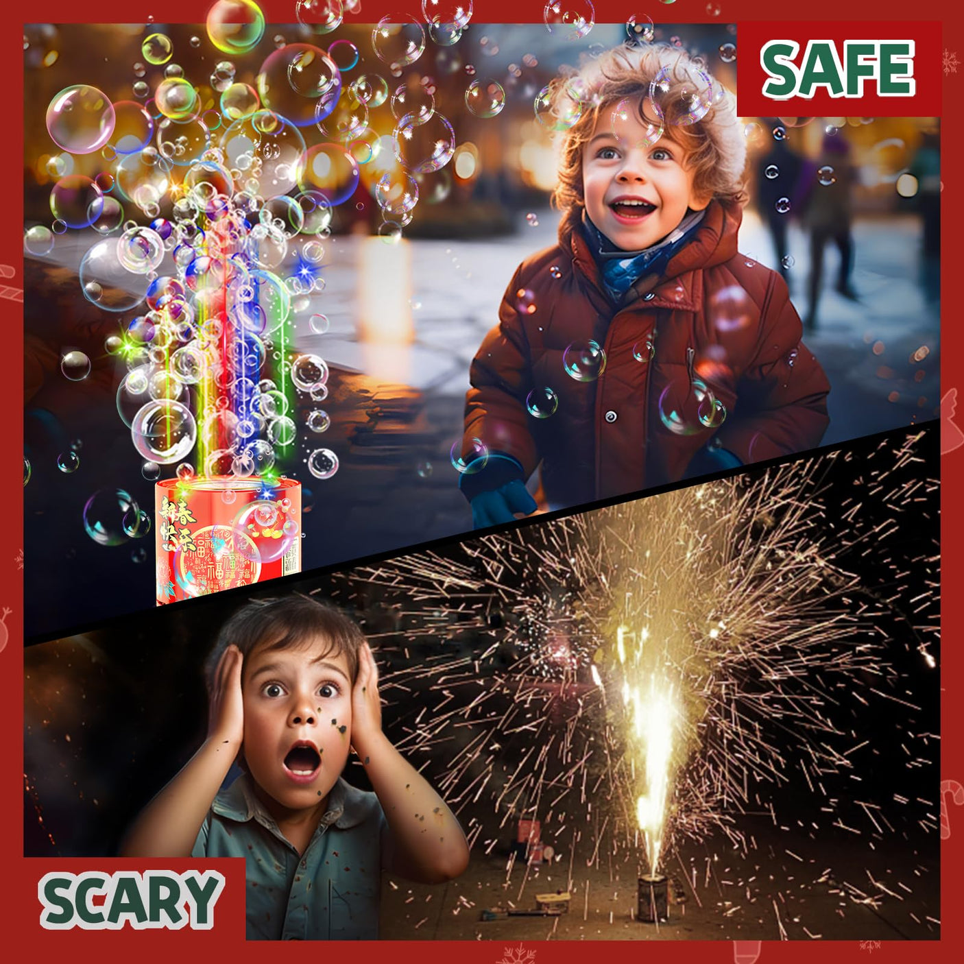 Fireworks Bubble Machine (13 Holes) with Dazzling RGB LED Lights, Automatic Sparklers Blower Toys, Portable Bubble Maker for Kids Party Wedding Christmas Chinese New Year, Birthday Balloons Decoration