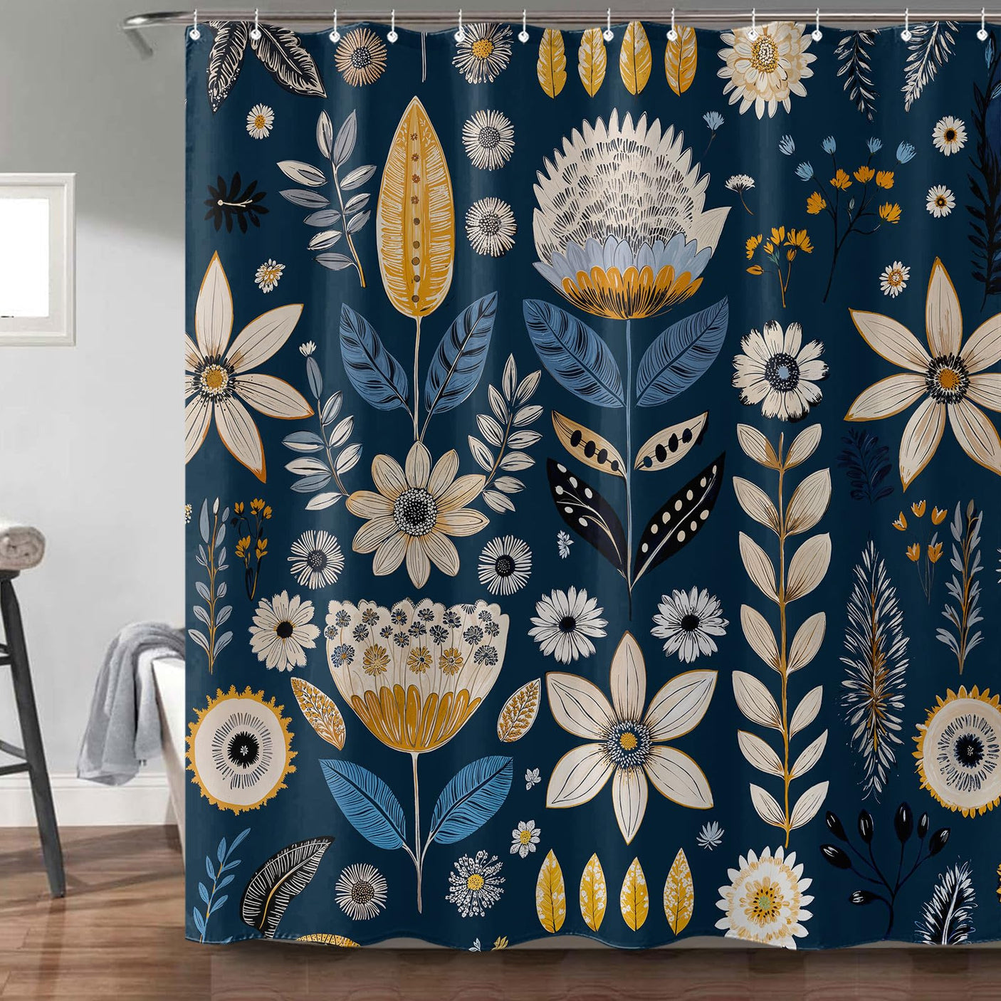 Fowocu Funny Cat Shower Curtain Set Teal Blue Sea Ocean Waterproof Fabric Shower Curtains with Animal Octopus Starfish Turtle Anchor Fish Nautical Bathroom Decor (Blue, 72''×72'')