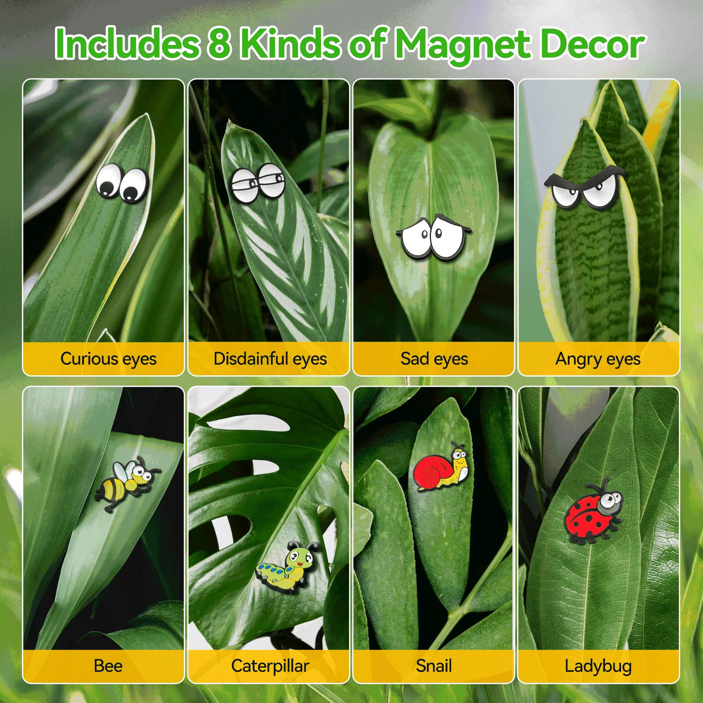 Plant Magnets Eyes for Potted Plants 8 PCS Cute Magnetic Plant Eyes with Cartoon Eyes, Funny Plants Pins for Indoor Outdoor Office Plants Accessories, Plants Lover Gifts, Magnets for Fridge