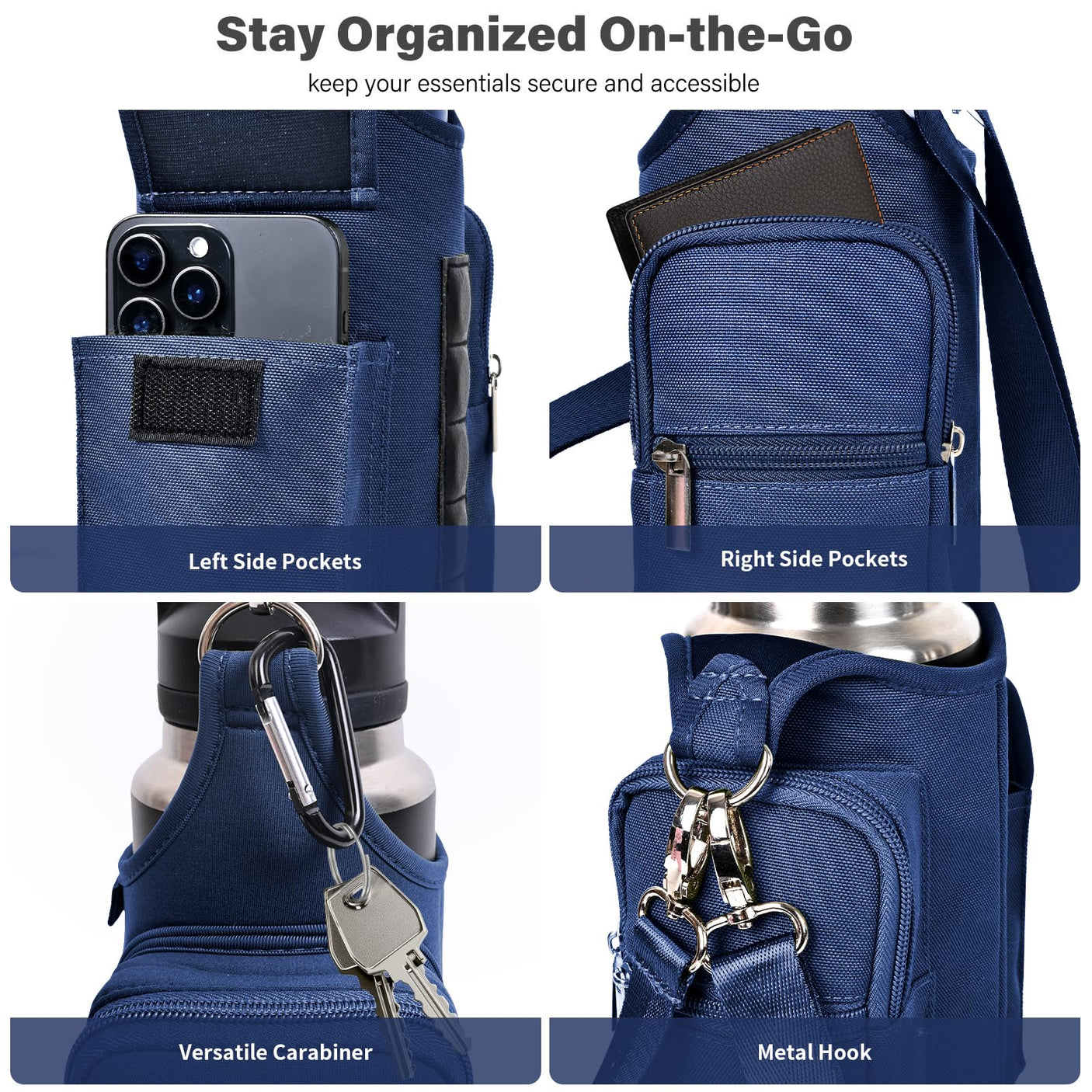 icolor Magnetic Gym Bag Water Bottle Carrier Holder with Phone Pockets & Shoulder Strap,5 Built-in Magnets Gym Bottle Pouch Sleeve,Magnetic Bag Gym Accessories Organizer for Men Women