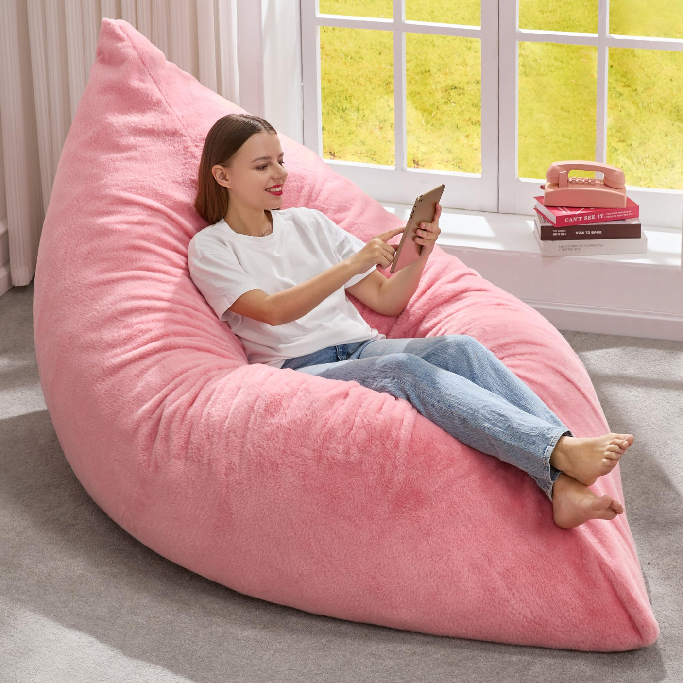 Hobestluk 3 in 1 Bean Bag Chair Giant Bean Bag Chairs Convertible Bean Bag Floor Cushion with Machine Washable Cover, Beanbag Chairs for Adult (Dark Grey)